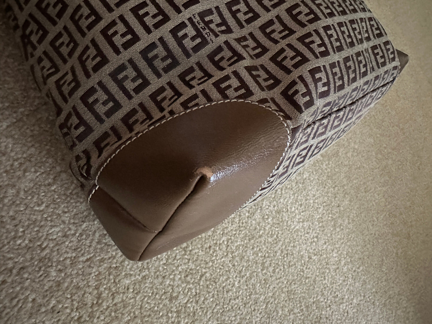 FENDI VINTAGE, 100% Authentic Genuine, Monogram Shoulder Bag, FF Logo Canvas with Brown Leather Strap, 1990's, Great Condition, Rare