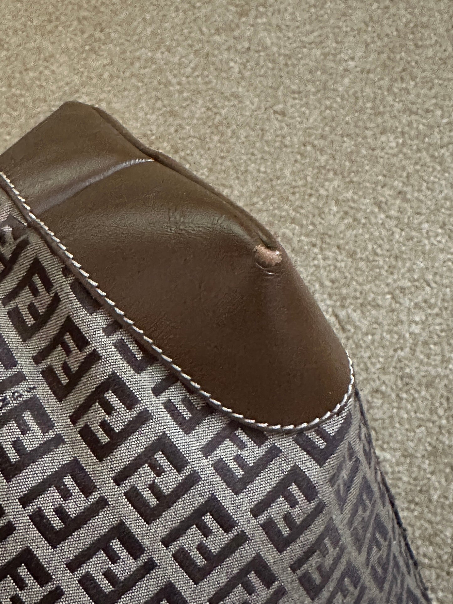 FENDI VINTAGE, 100% Authentic Genuine, Monogram Shoulder Bag, FF Logo Canvas with Brown Leather Strap, 1990's, Great Condition, Rare