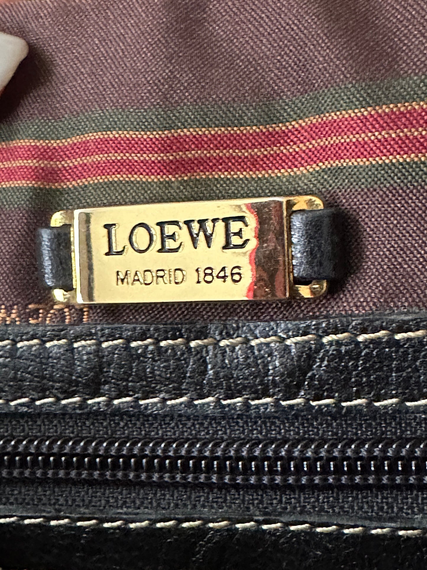 LOEWE VINTAGE 100% Authentic Genuine Top Handle Iconic Velazquez Vanity Bag, Brown / Black, 1990's, Great Condition, Rare