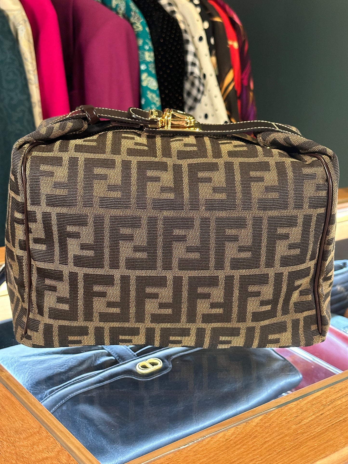 FENDI VINTAGE 100% Authentic Genuine Zucca Monogram Makeup Vanity Bag, 1990's, Great Condition