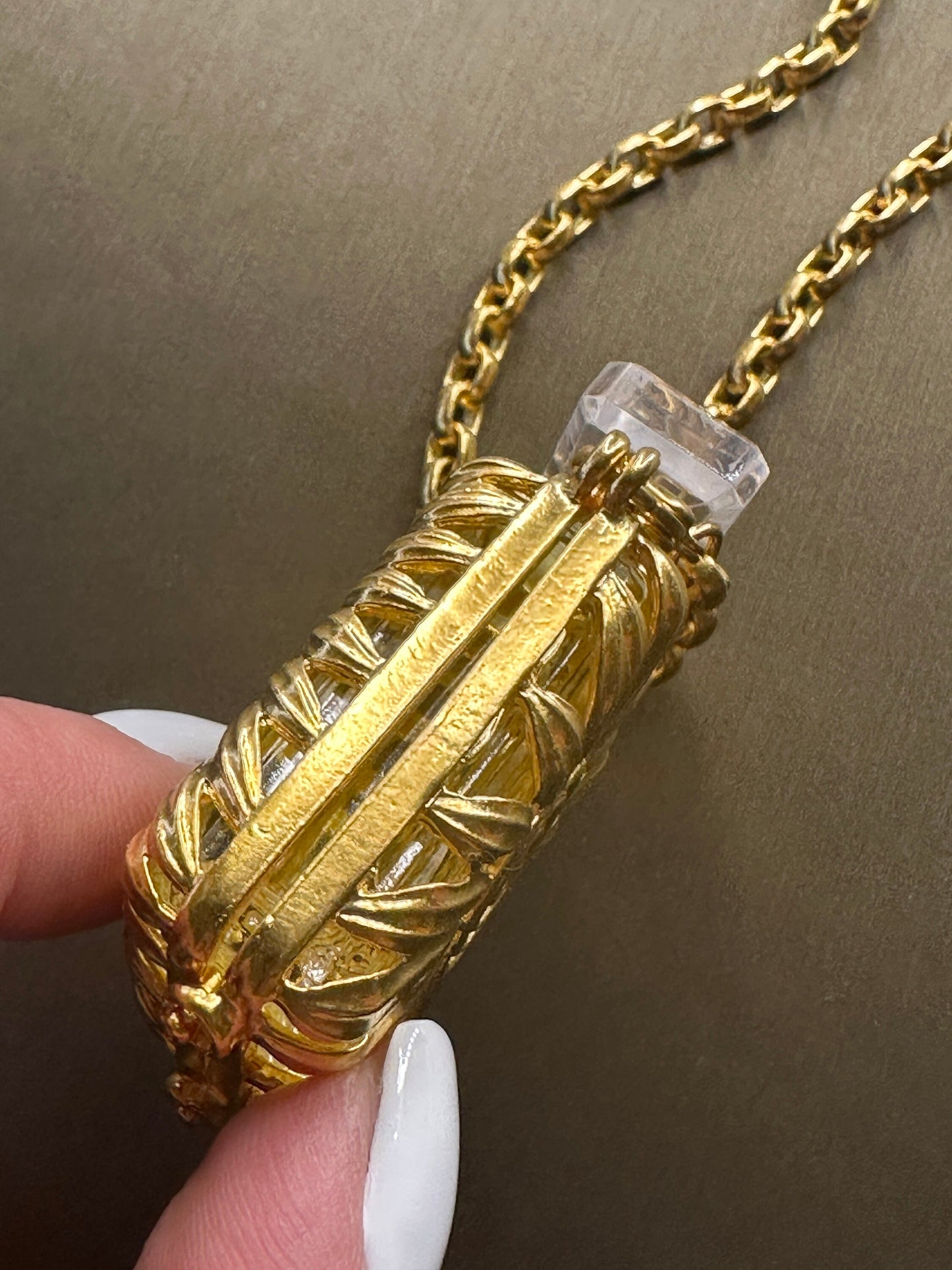 CHANEL VINTAGE 100% Authentic Genuine No. 19 Perfume Charm Double-sided Necklace in Gold Plated, 1990's, Great Condition, Grade AB