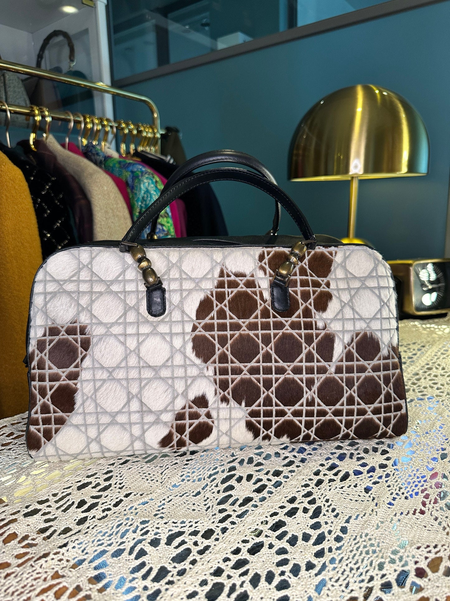 CHRISTIAN DIOR VINTAGE 100% Authentic Genuine Dianna Duffle Bag, Y2K, Patterned Pony + Black , Good Condition, Perfect as Gift