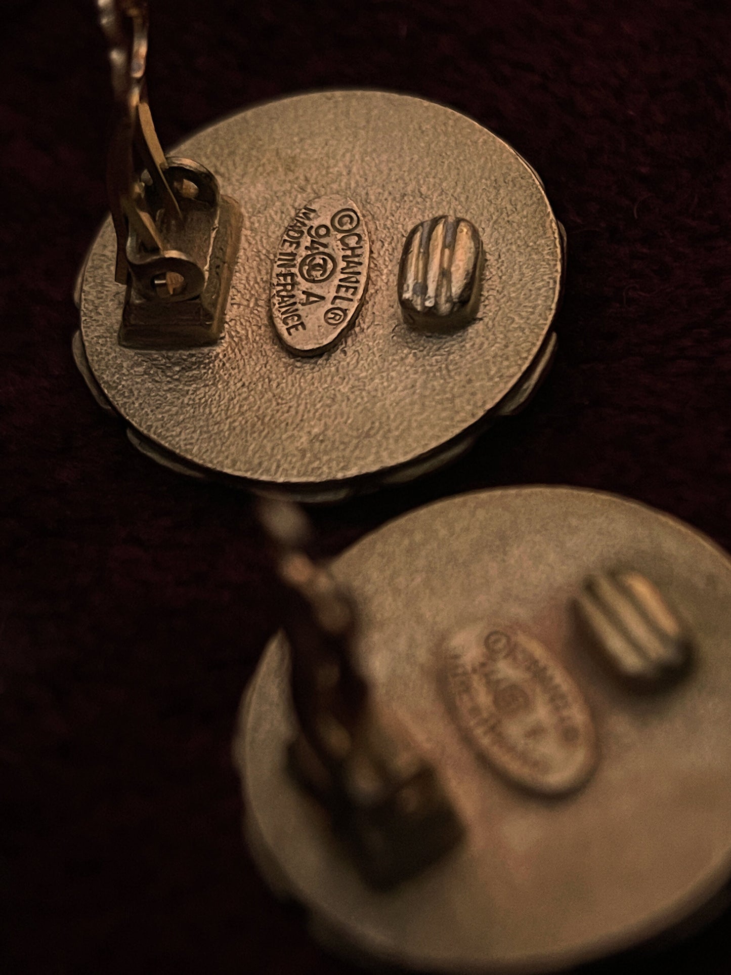CHANEL VINTAGE 100% Authentic Genuine Clip On Logo Earrings in Gold, 1994, Made In France