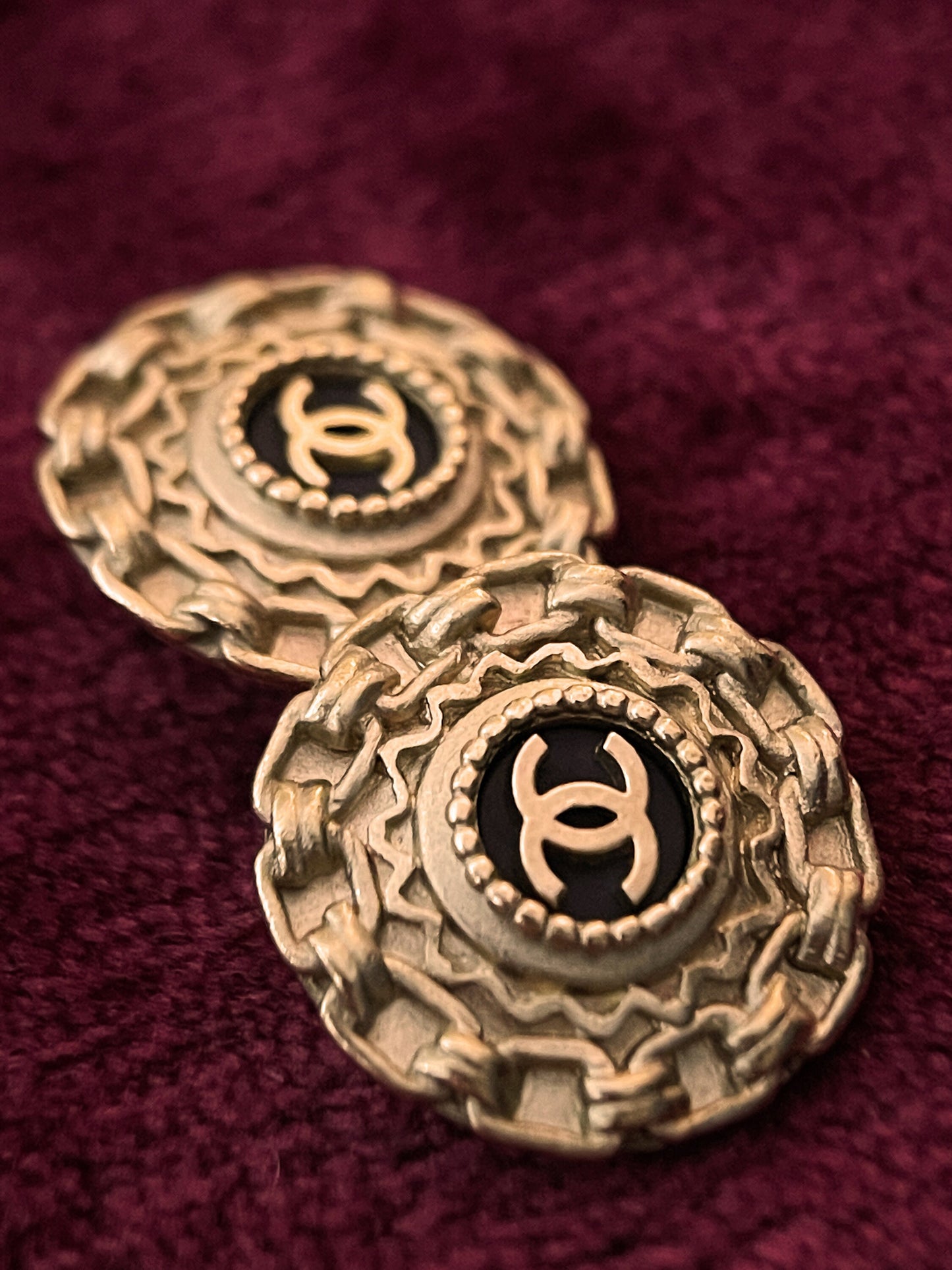 CHANEL VINTAGE 100% Authentic Genuine Clip On Logo Earrings in Gold, 1994, Made In France