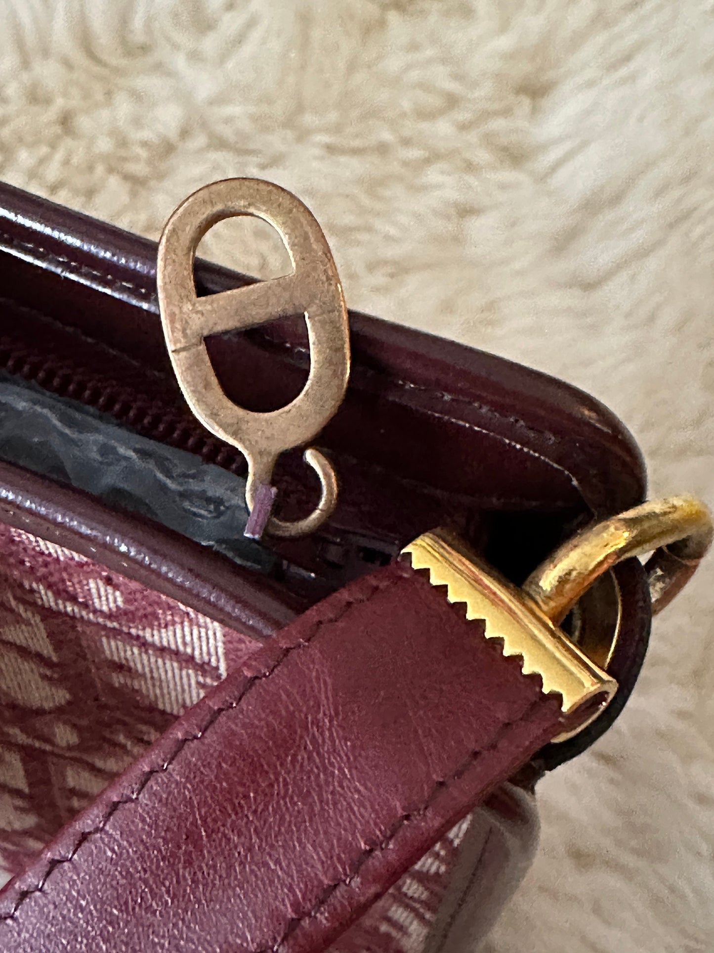CHRISTIAN DIOR VINTAGE 100% Authentic Genuine Monogram Canvas and Leather Crossbody Bag, Wine Maroon Color, 1990's, Great Condition, Rare