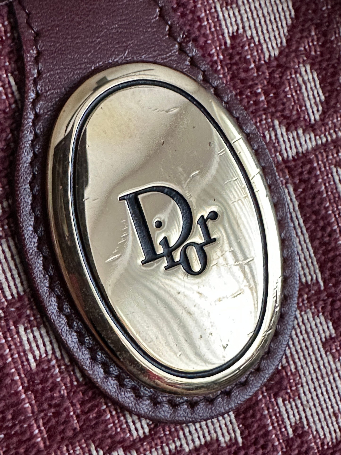 CHRISTIAN DIOR VINTAGE 100% Authentic Genuine Monogram Canvas and Leather Crossbody Bag, Wine Maroon Color, 1990's, Great Condition, Rare
