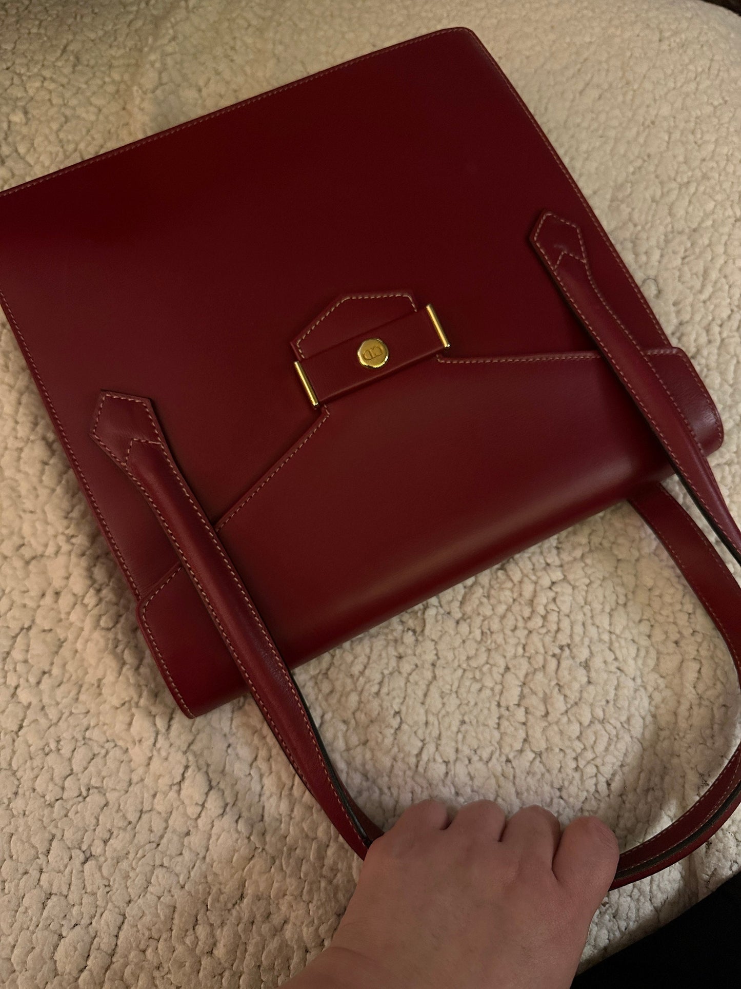 CHRISTIAN DIOR VINTAGE 100% Authentic Genuine Leather Hand Bag, Deep Red Color, 2000's, Great Condition, Rare