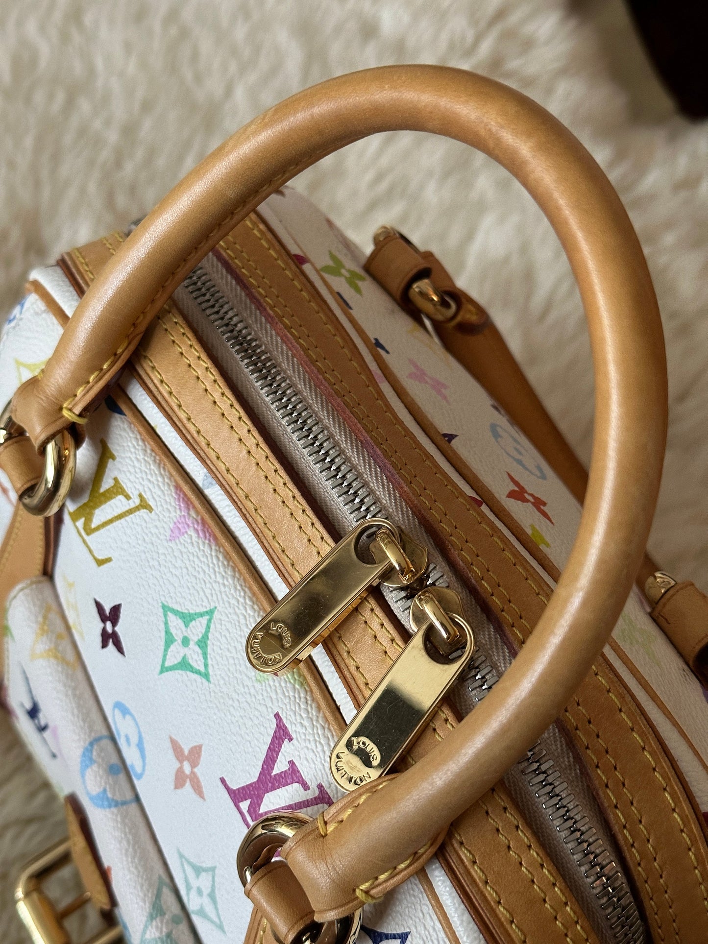 LOUIS VUITTON x Takashi Murakami VINTAGE 100% Authentic Genuine Handbag, Monogram Multi-color on White, 2000's, Great Condition