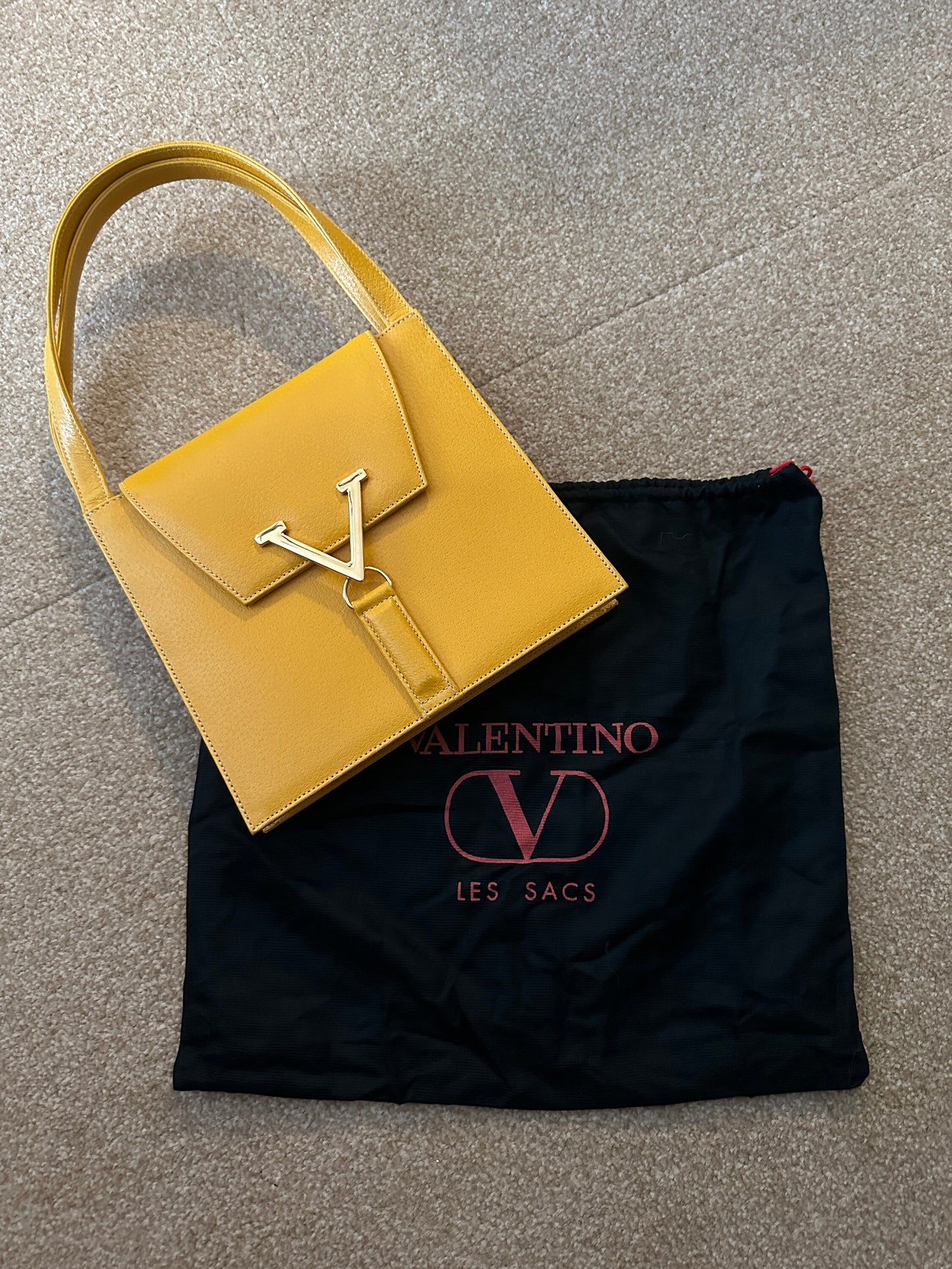 VALENTINO VINTAGE 100% Authentic Genuine Leather Handbag, Yellow, 1990's, Great Condition
