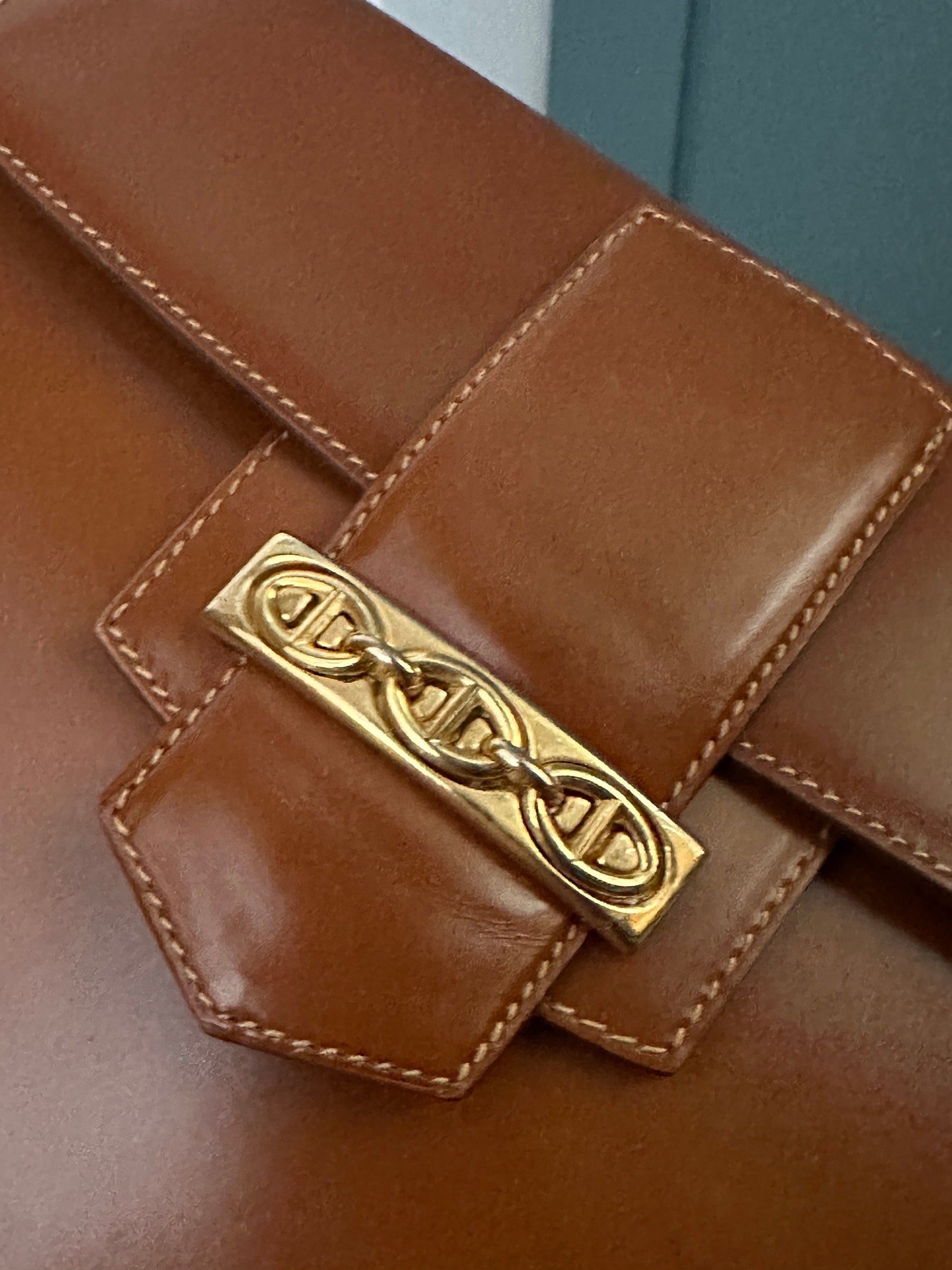 GUCCI VINTAGE 100% Authentic Genuine Glossy Leather Clutch, Caramel Colour, 1980's, Great Condition, Rare