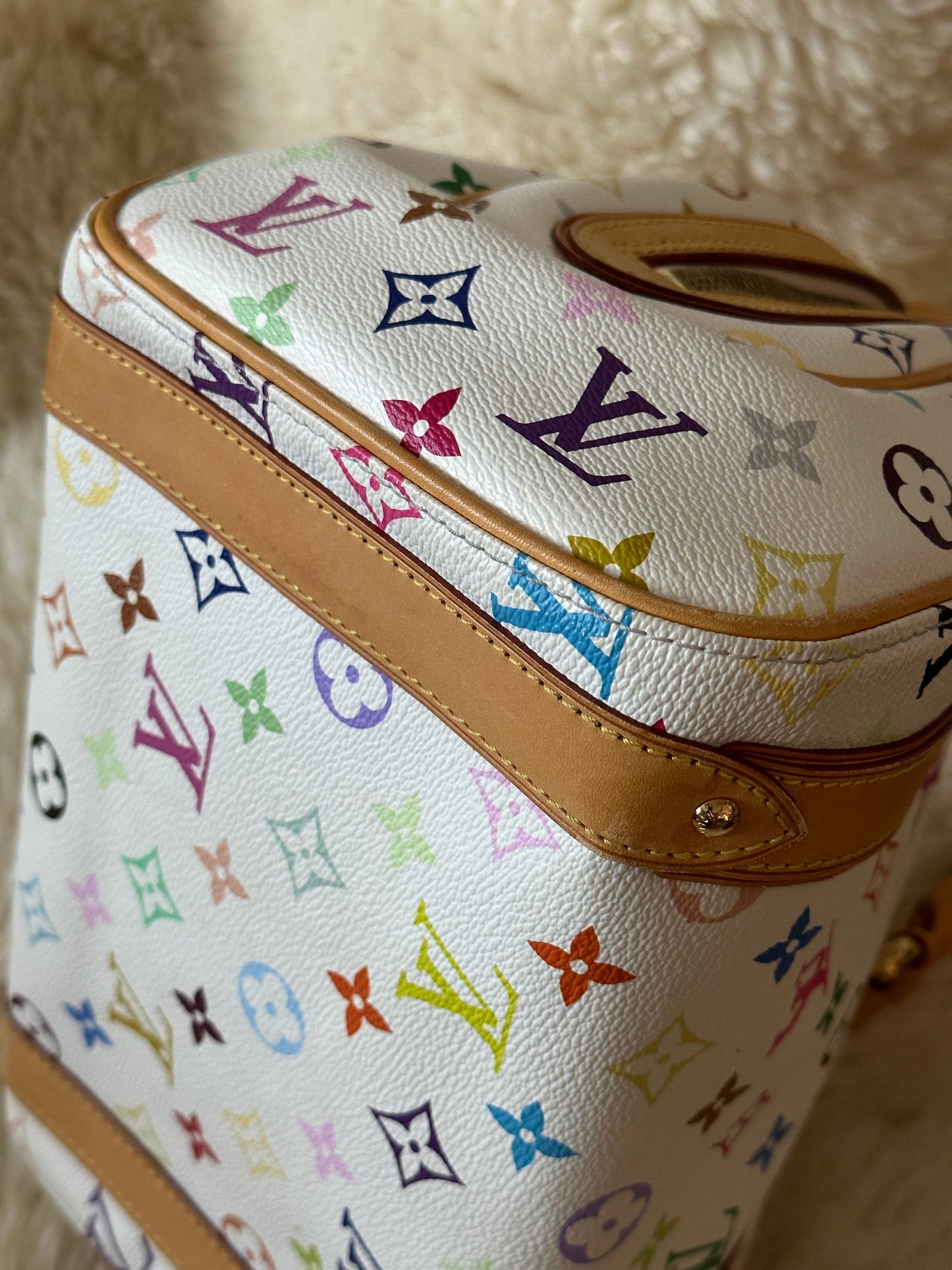 LOUIS VUITTON x Takashi Murakami VINTAGE 100% Authentic Genuine Handbag, Monogram Multi-color on White, 2000's, Great Condition