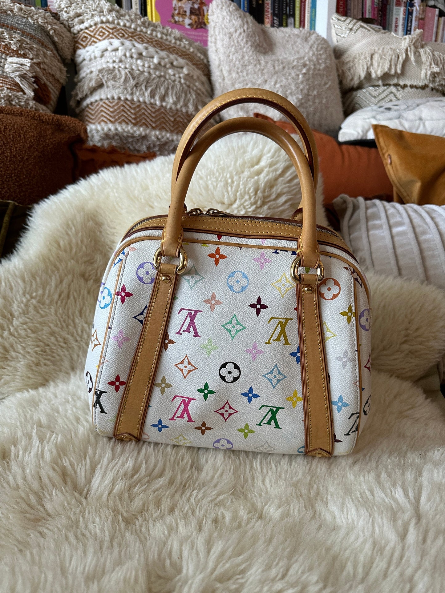 LOUIS VUITTON x Takashi Murakami VINTAGE 100% Authentic Genuine Handbag, Monogram Multi-color on White, 2000's, Great Condition