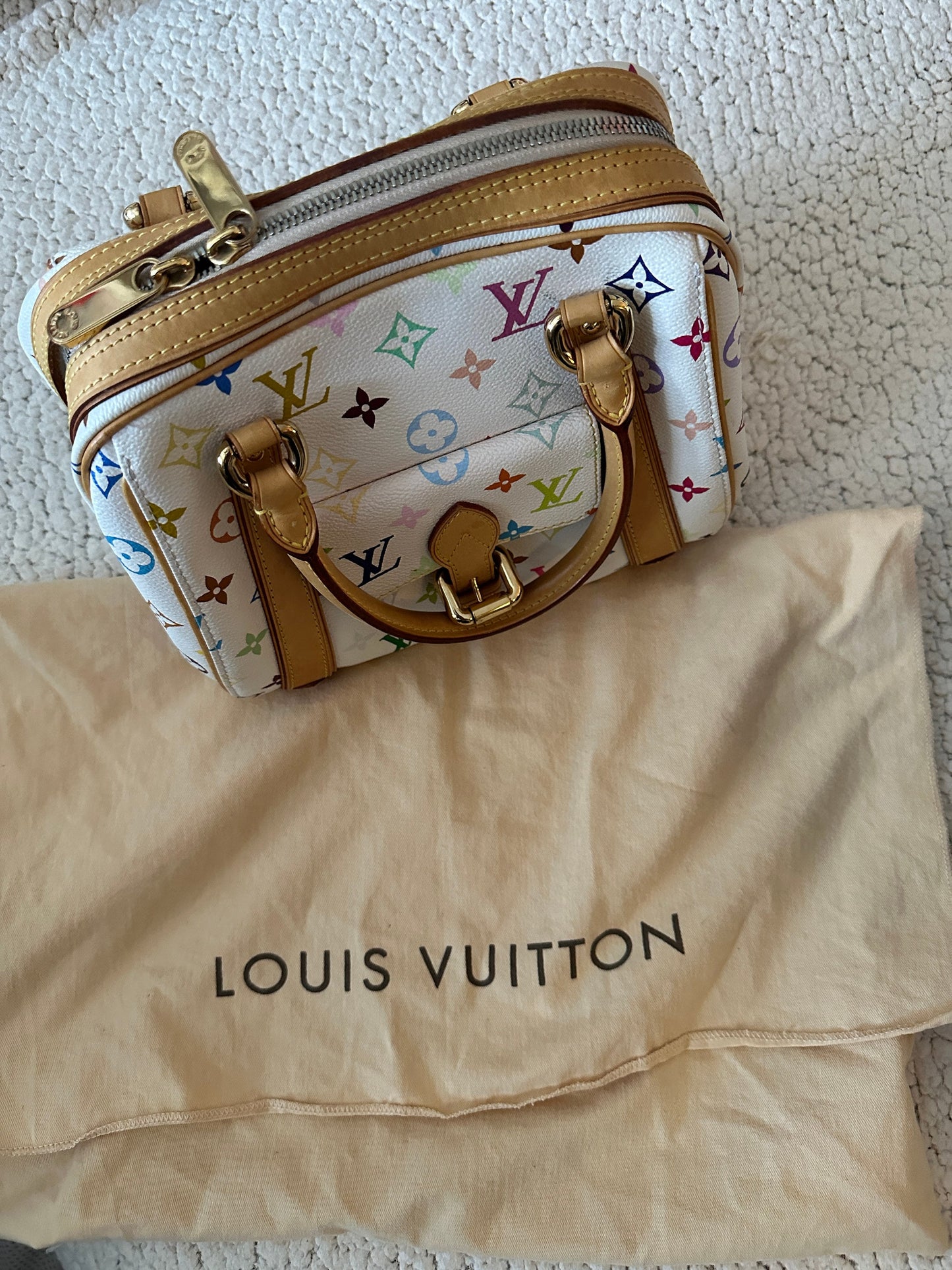 LOUIS VUITTON x Takashi Murakami VINTAGE 100% Authentic Genuine Handbag, Monogram Multi-color on White, 2000's, Great Condition