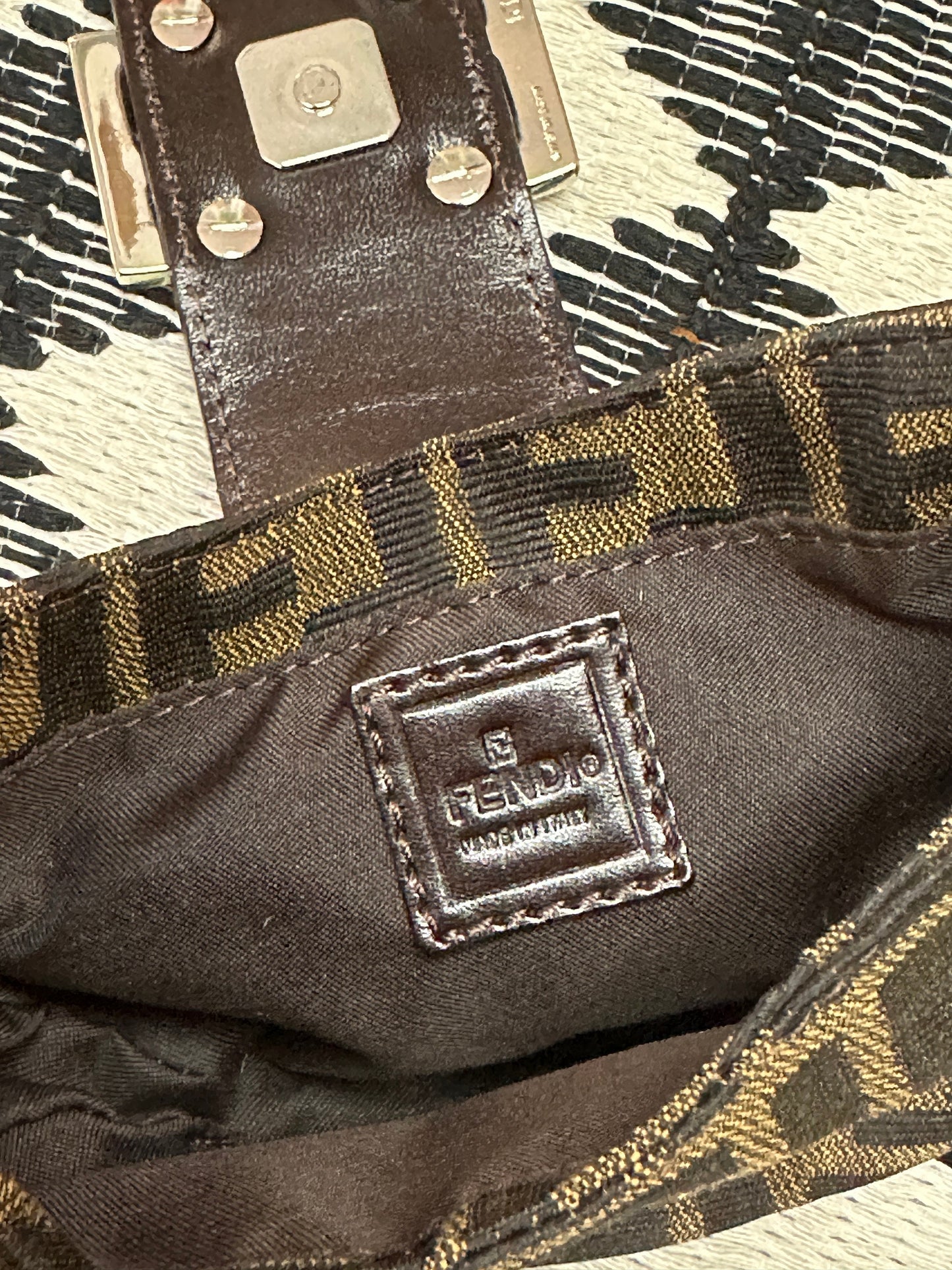 FENDI VINTAGE, 100% Authentic Genuine, Monogram Micro Hand Bag, FF Logo Canvas with Brown Leather Strap, 1990's, Great Condition, Rare