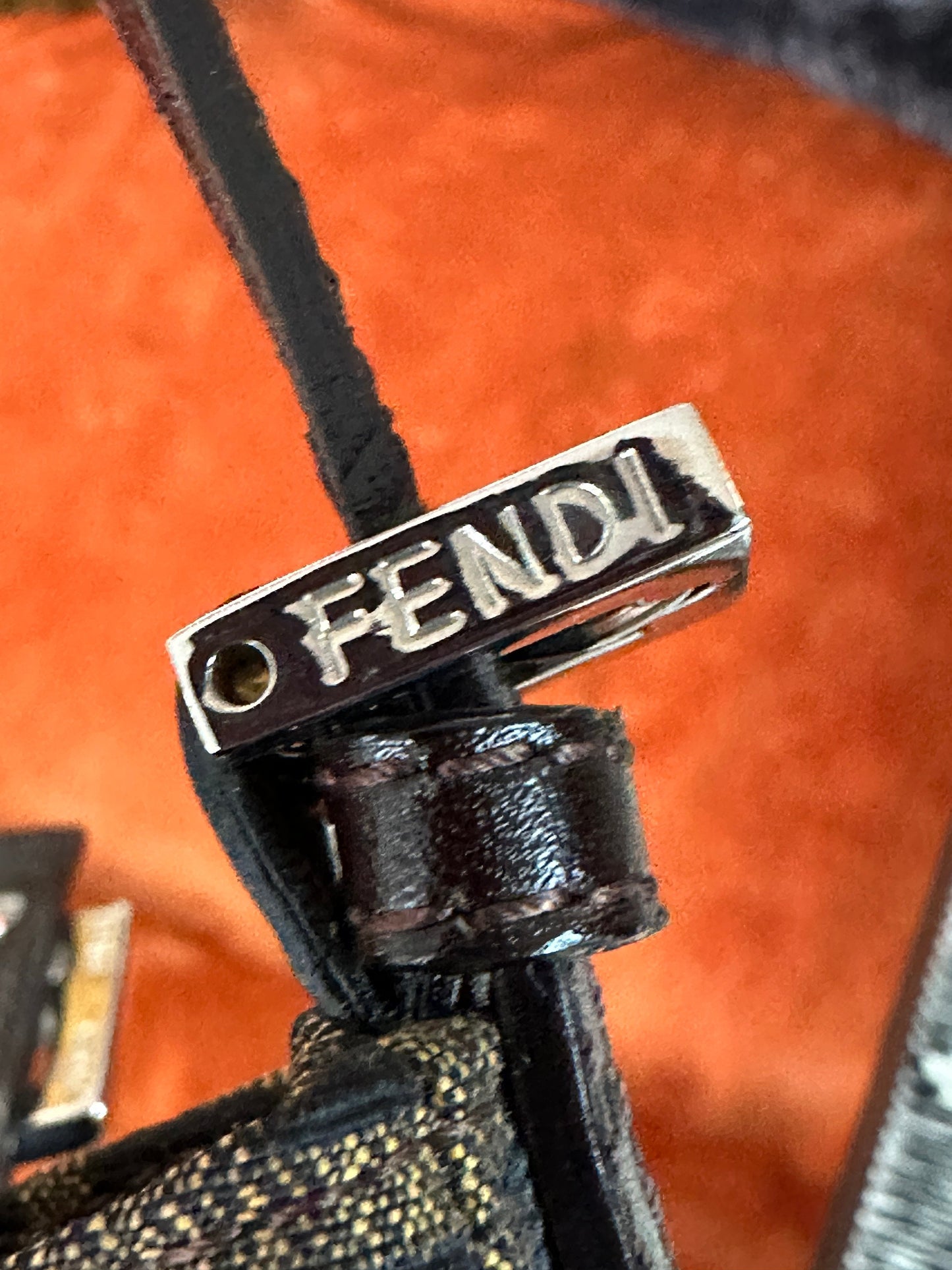 FENDI VINTAGE, 100% Authentic Genuine, Monogram Micro Hand Bag, FF Logo Canvas with Brown Leather Strap, 1990's, Great Condition, Rare