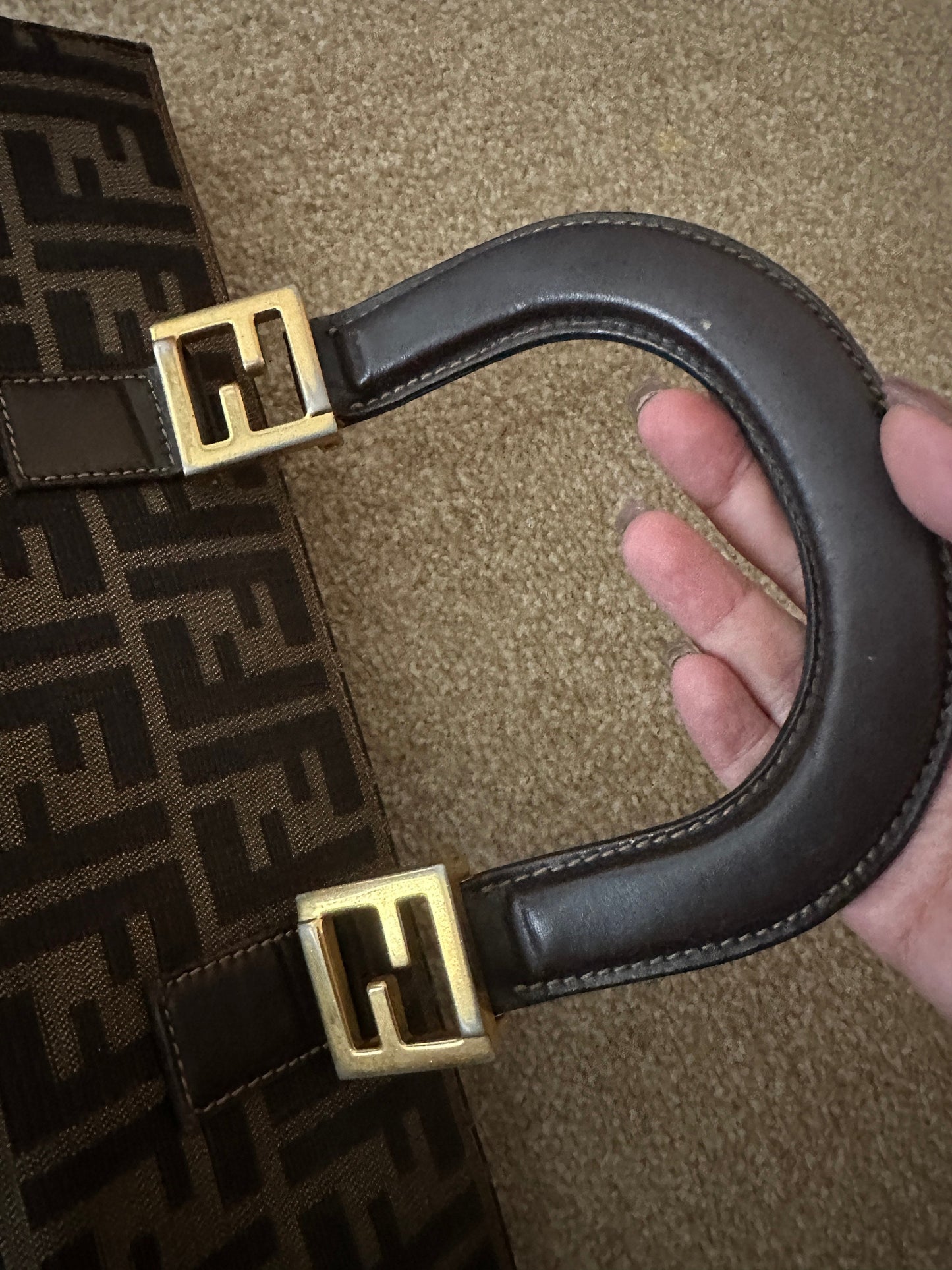FENDI VINTAGE 100% Authentic Genuine Document Size Hand Bag, Monogram, 2000's, Good Condition