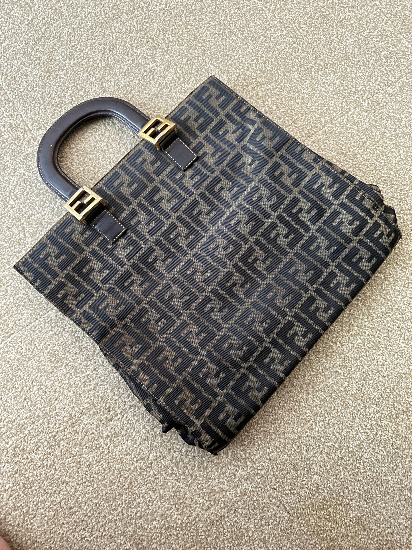 FENDI VINTAGE 100% Authentic Genuine Document Size Hand Bag, Monogram, 2000's, Good Condition