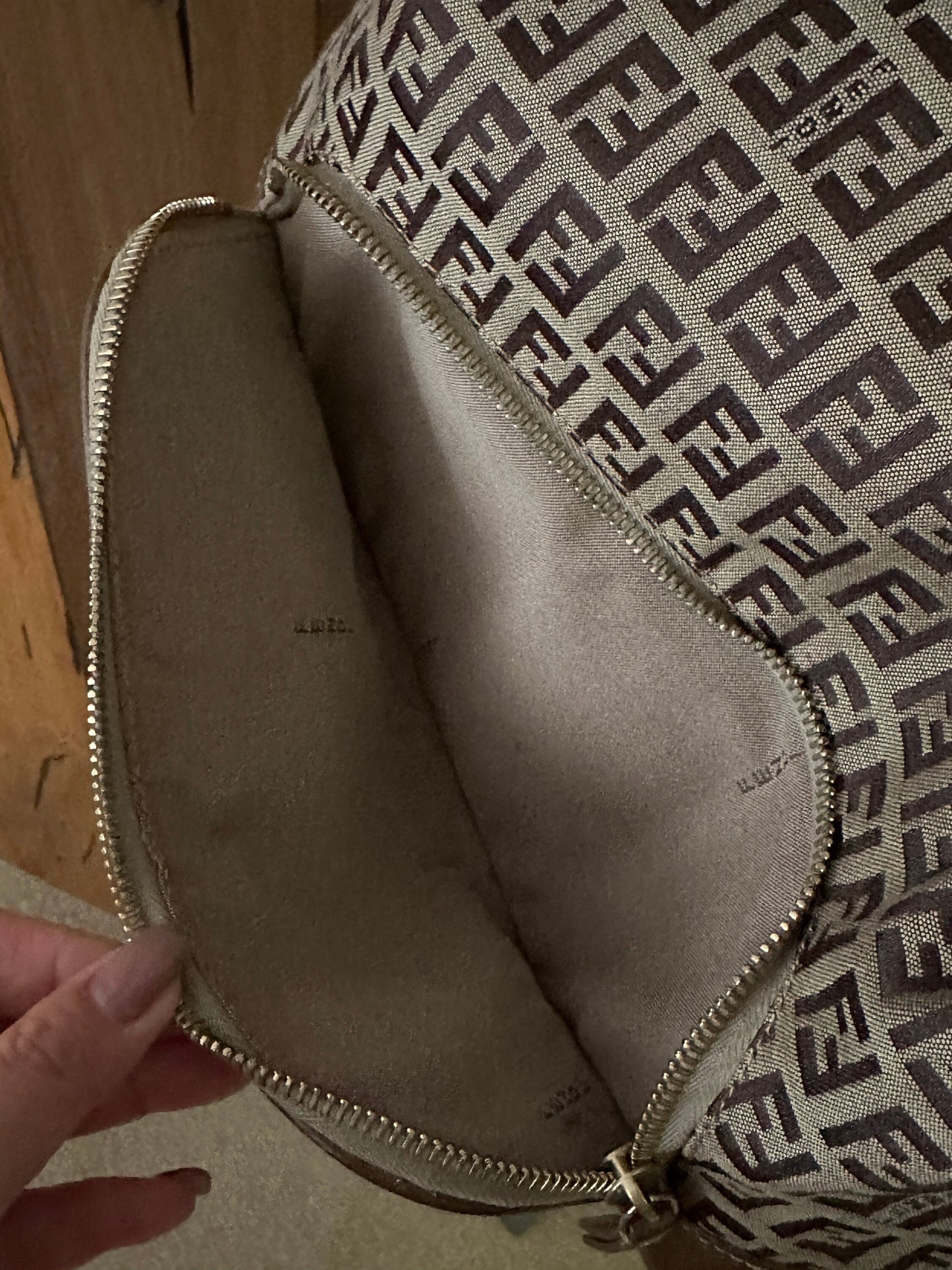 FENDI VINTAGE, 100% Authentic Genuine, Monogram Shoulder Bag, FF Logo Canvas with Brown Leather Strap, 1990's, Great Condition, Rare