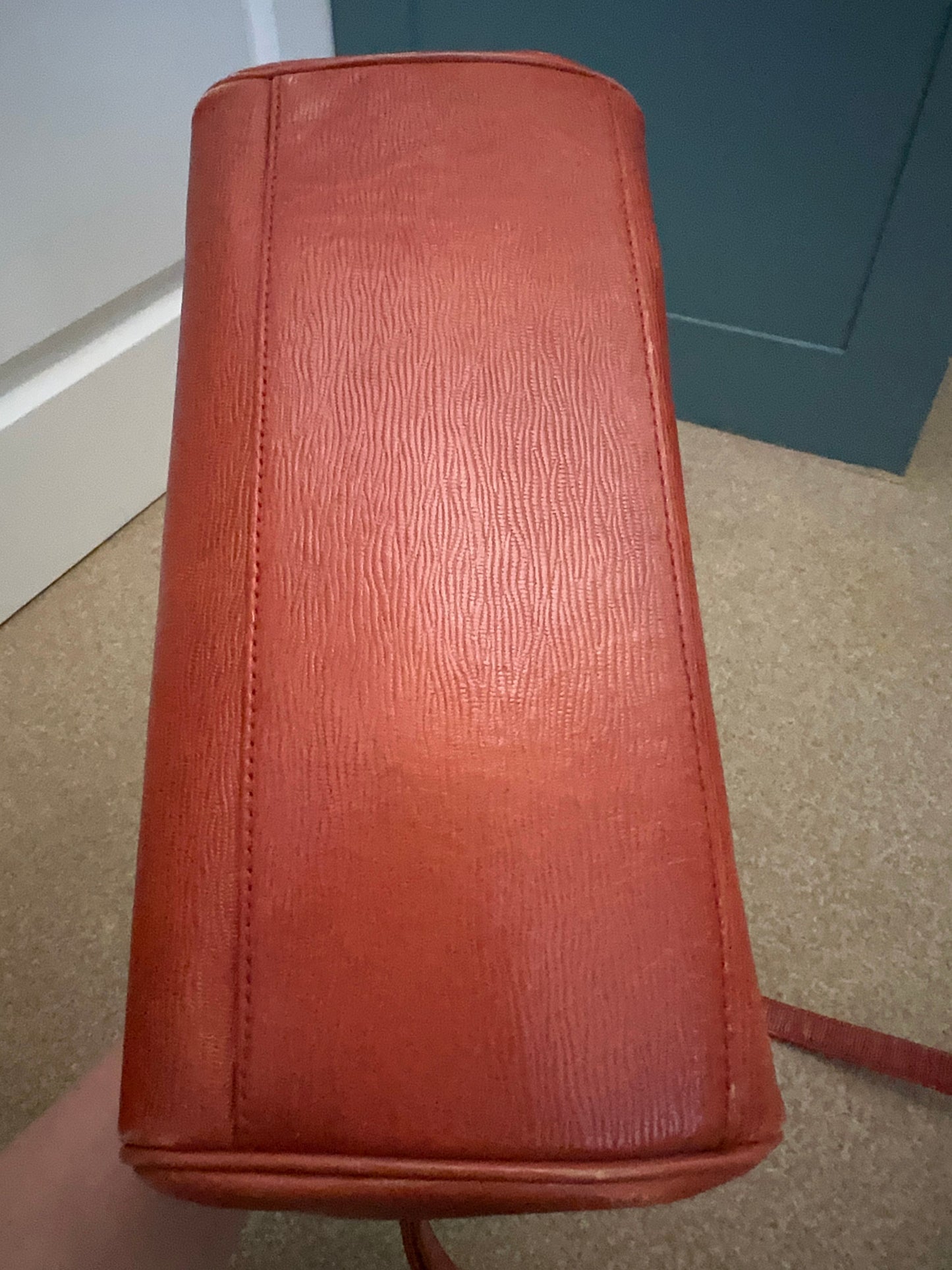 VERSACE VINTAGE, 100% Authentic Genuine Leather Cross-body Doctor Bag, Orange Brown, 1980's, Good Condition