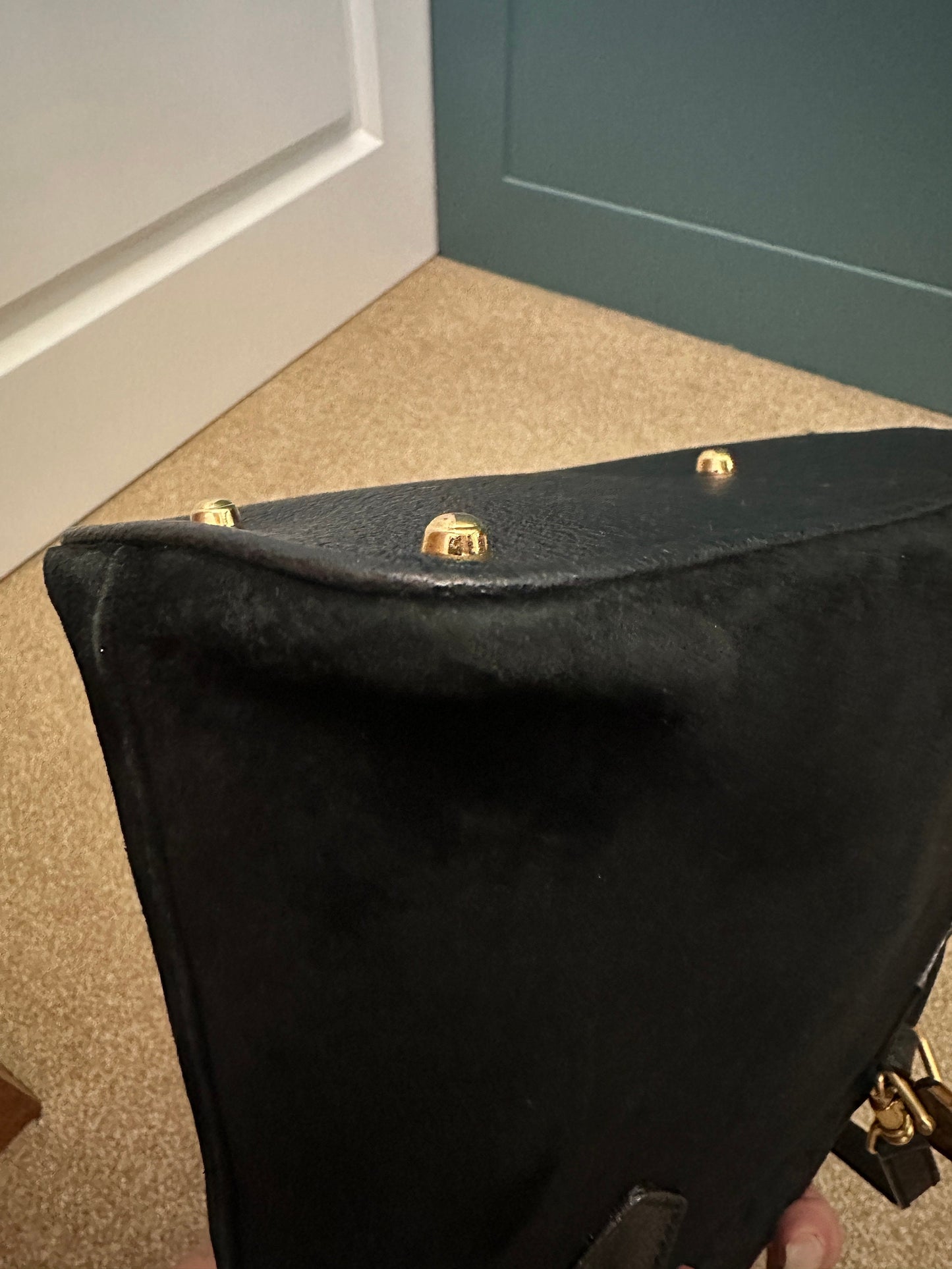 GUCCI VINTAGE 100% Authentic Genuine Large Suede Iconic Bamboo Handle Two-way Shoulder Bag, Black, 1990's, Great Condition, Rare
