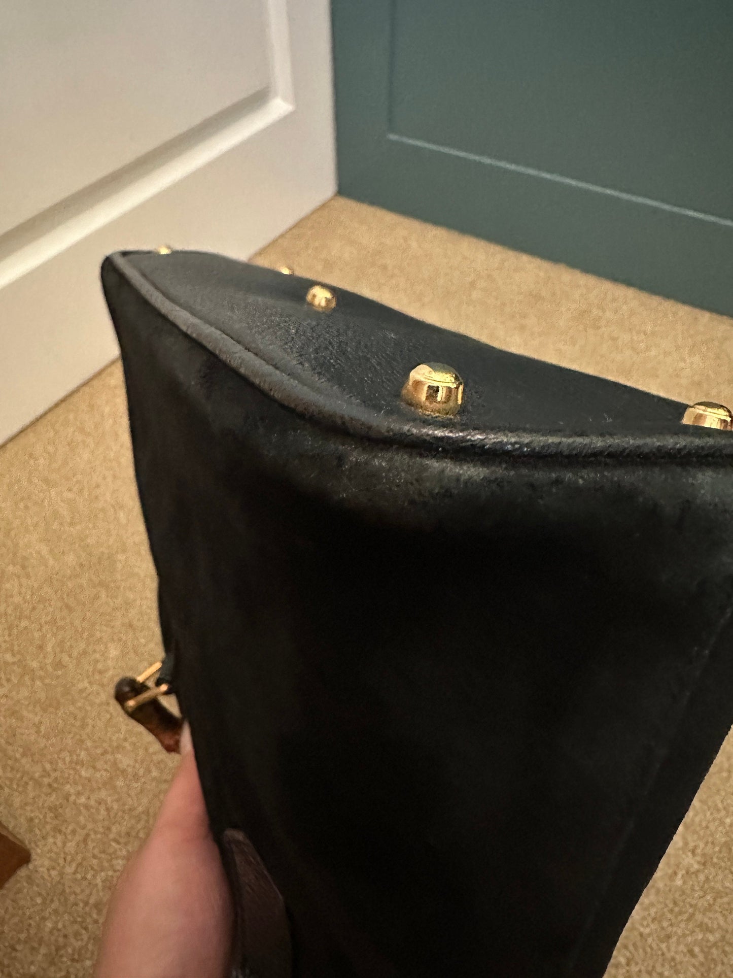 GUCCI VINTAGE 100% Authentic Genuine Large Suede Iconic Bamboo Handle Two-way Shoulder Bag, Black, 1990's, Great Condition, Rare
