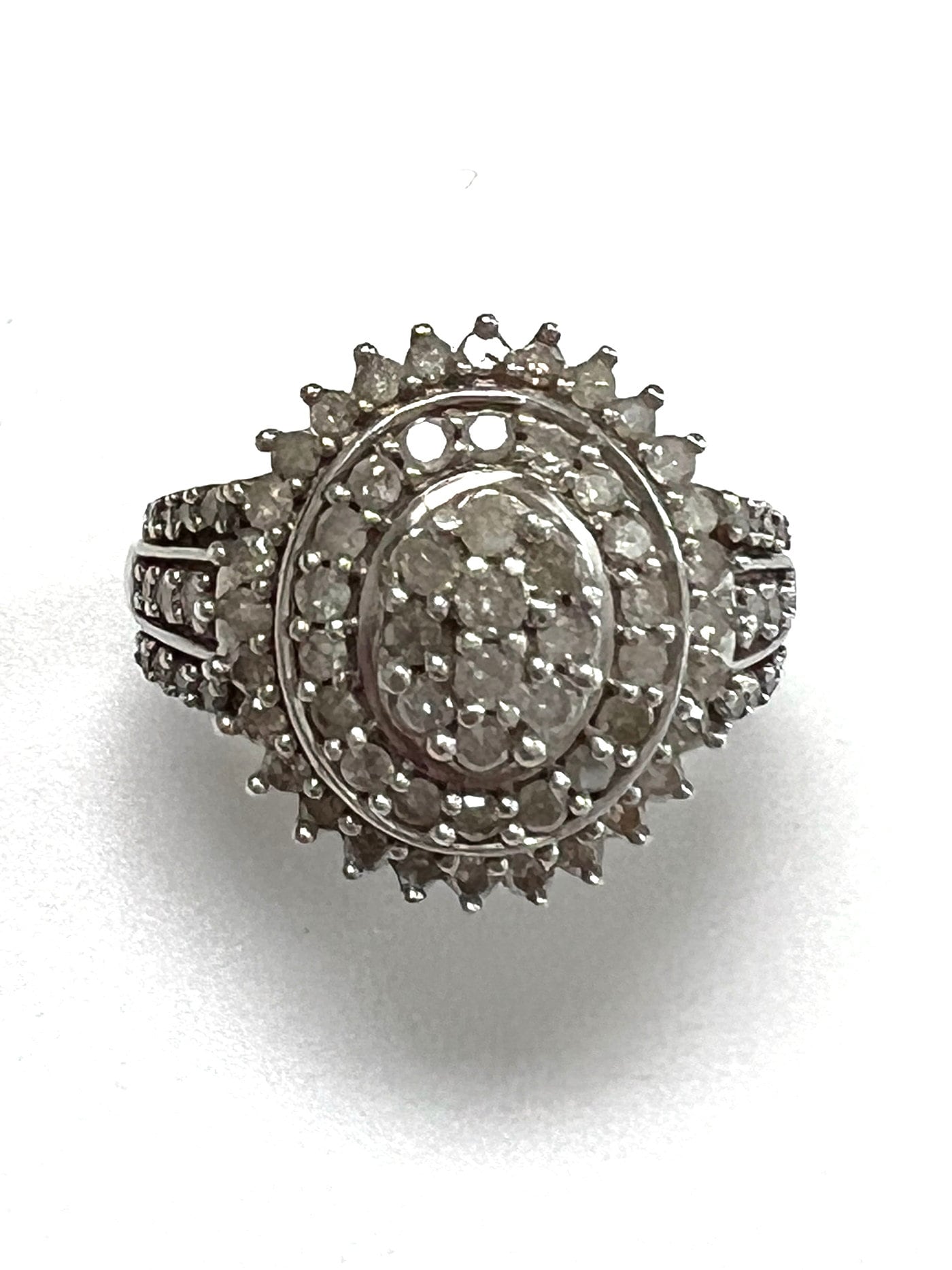 Vintage Paved Silver Diamond Cocktail Ring with Total Over 2 Carat Natural Diamonds, Circa 1970 from Germany