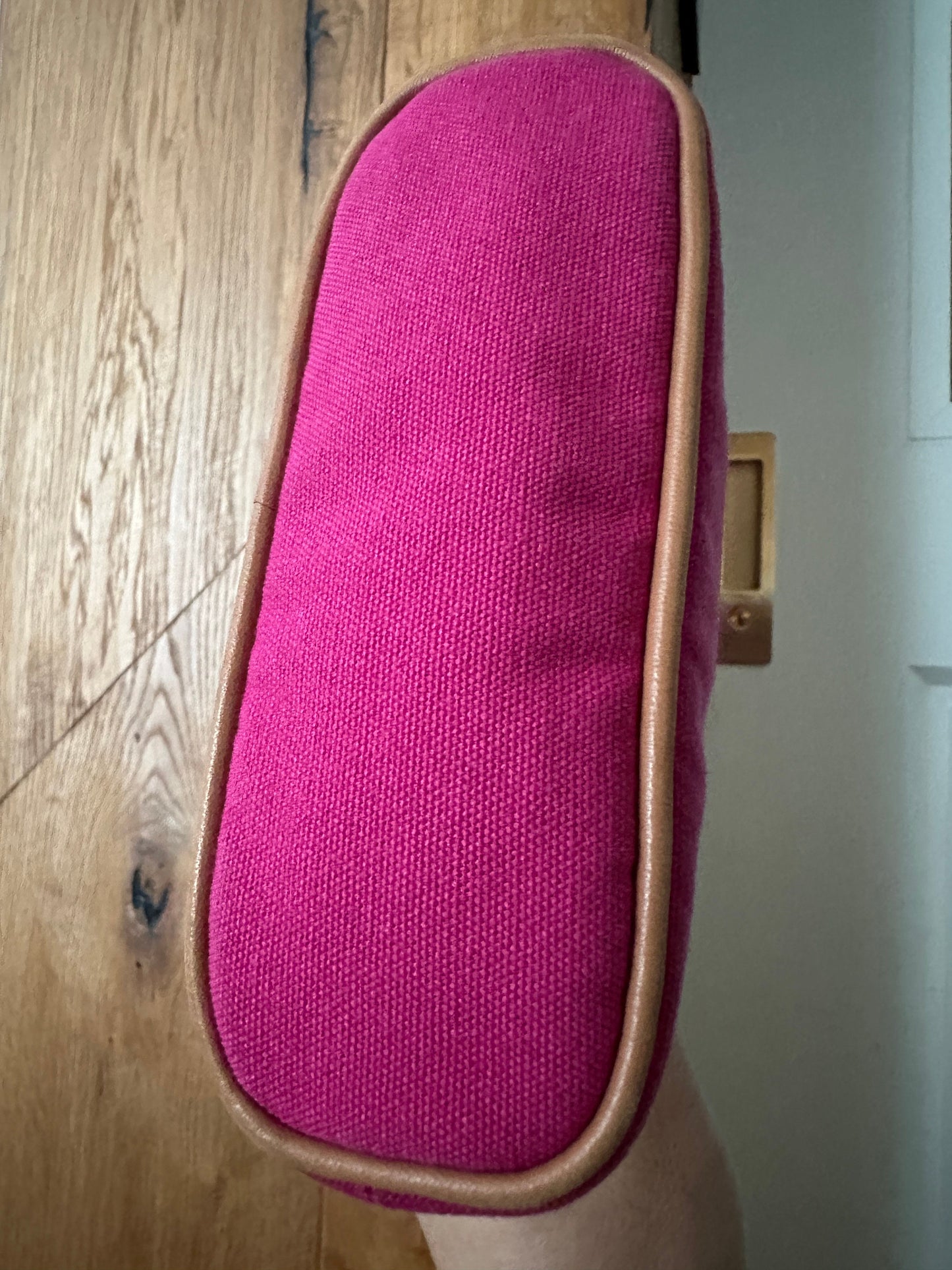 HERMES VINTAGE 100% Authentic Genuine Canvas Bolide Makeup Pouch Case Bag, Bright Pink, Great Condition