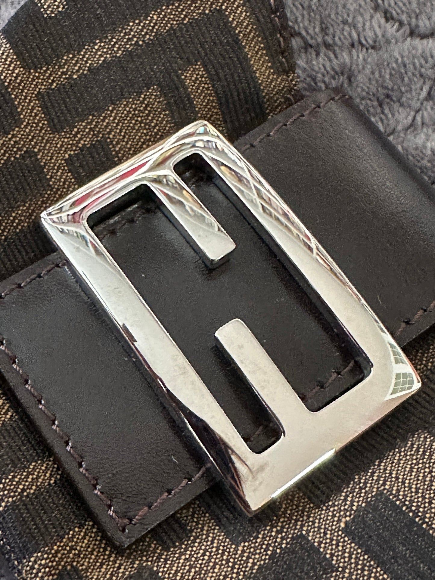 FENDI VINTAGE, 100% Authentic Genuine, Monogram Micro Hand Bag, FF Logo Canvas with Brown Leather Strap, 1990's, Great Condition, Rare