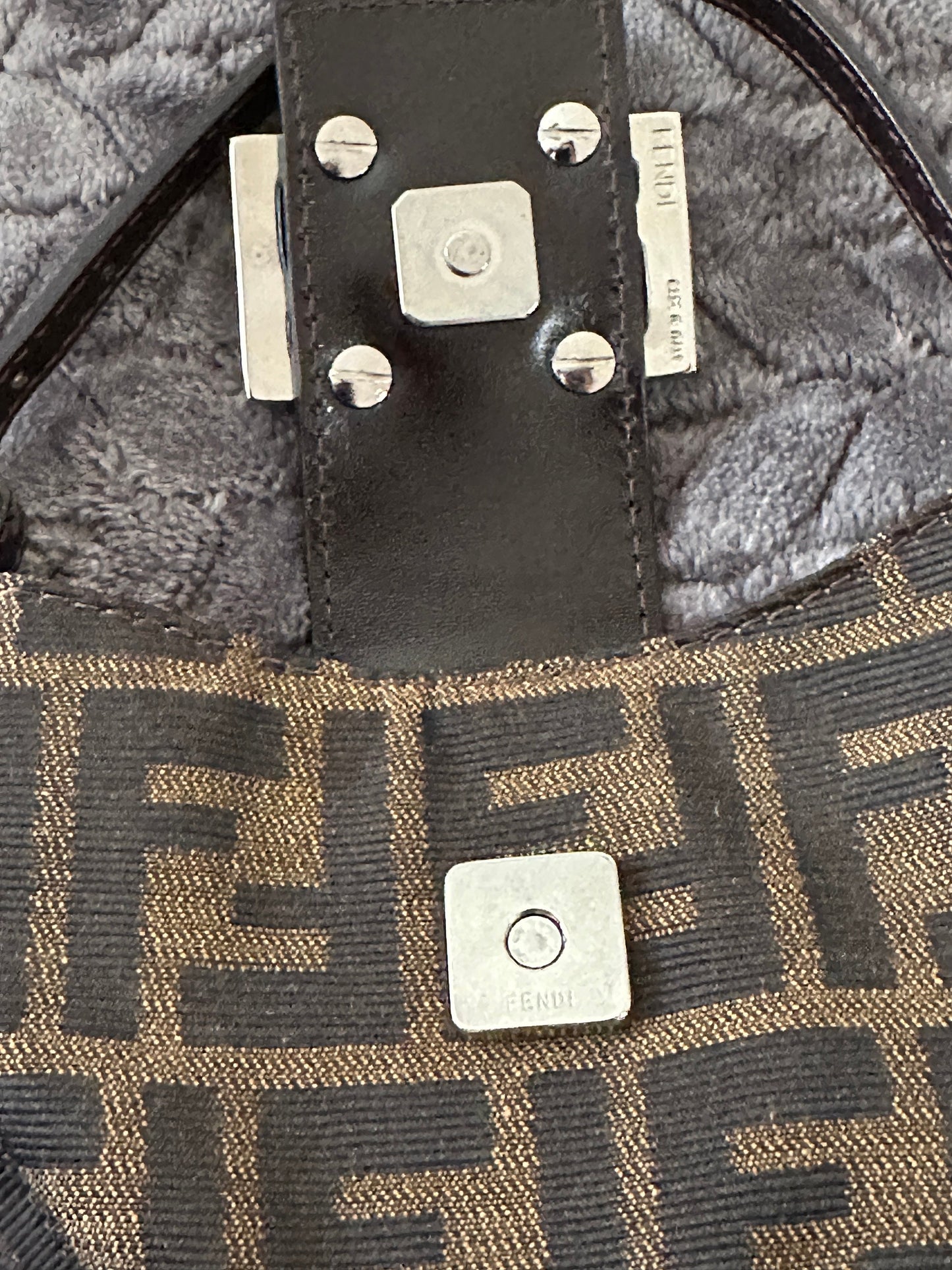 FENDI VINTAGE, 100% Authentic Genuine, Monogram Micro Hand Bag, FF Logo Canvas with Brown Leather Strap, 1990's, Great Condition, Rare
