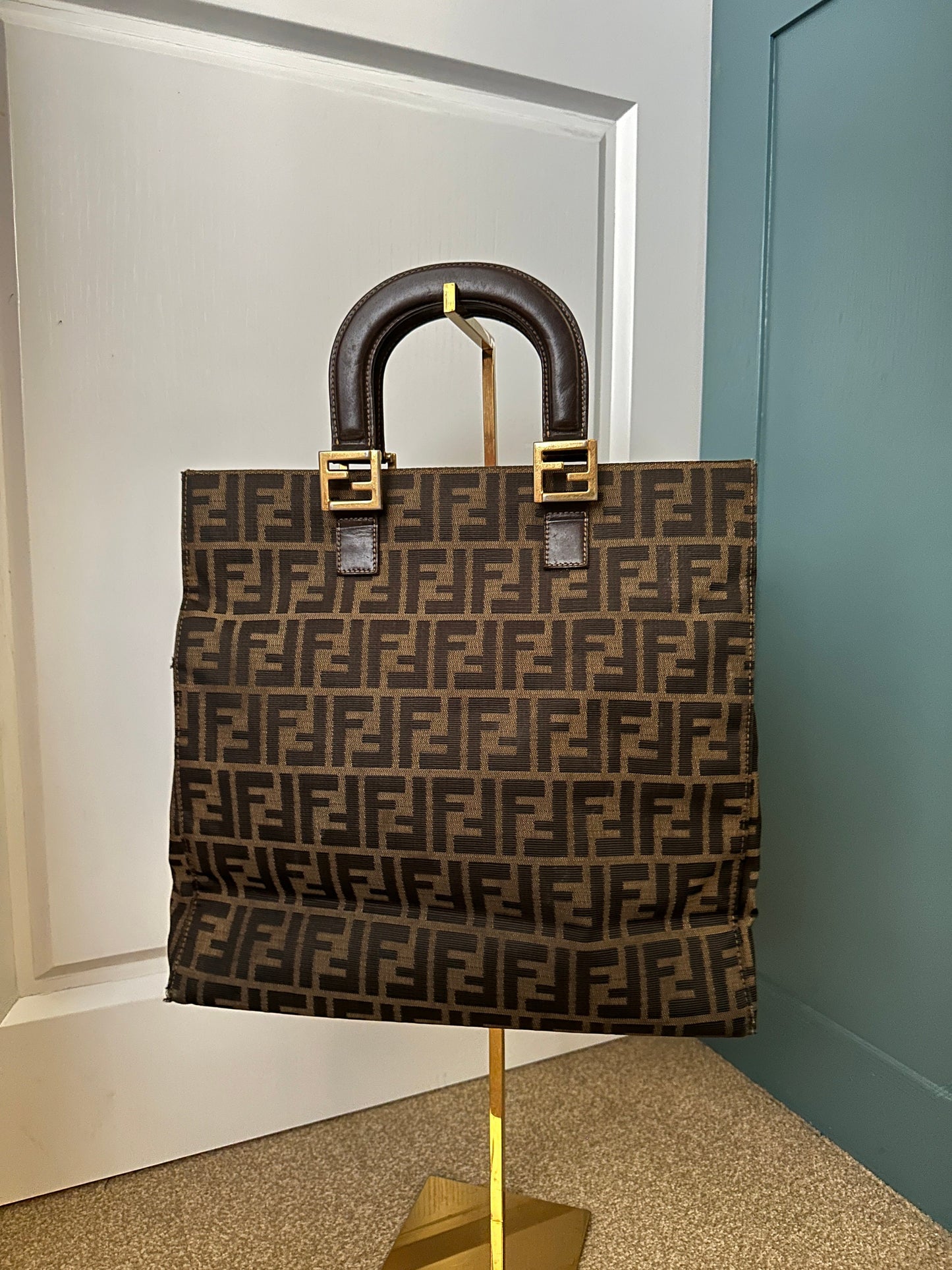 FENDI VINTAGE 100% Authentic Genuine Document Size Hand Bag, Monogram, 2000's, Good Condition
