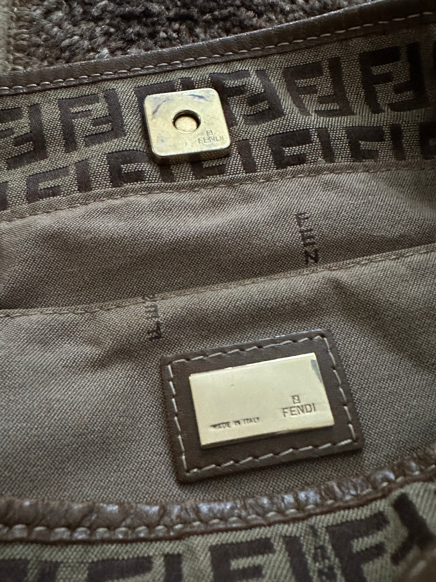 FENDI VINTAGE, 100% Authentic Genuine, Monogram Shoulder Bag, FF Logo Canvas with Brown Leather Strap, 1990's, Great Condition, Rare