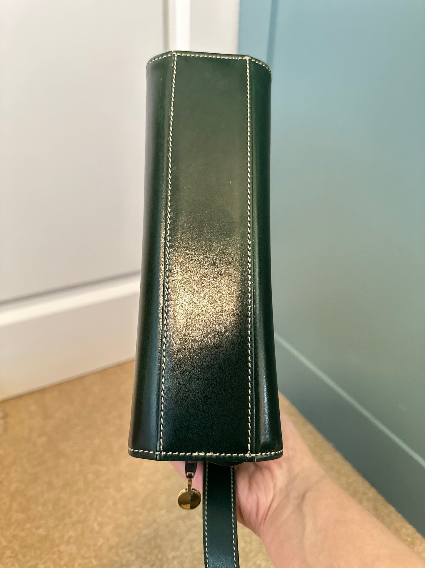 DIOR VINTAGE 100% Authentic Genuine Leather Cross-body Bag, Dark Moss Green, 1980's, Good Condition