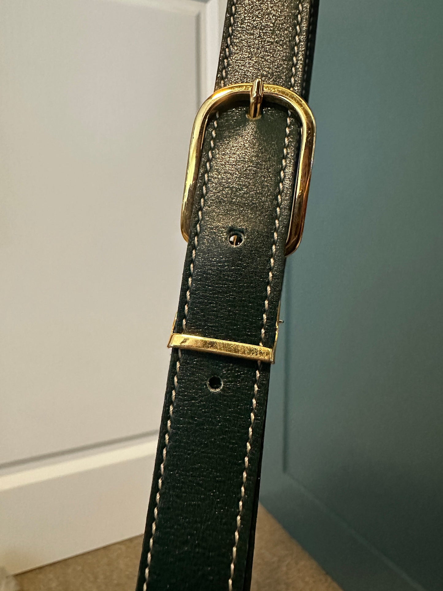 DIOR VINTAGE 100% Authentic Genuine Leather Cross-body Bag, Dark Moss Green, 1980's, Good Condition