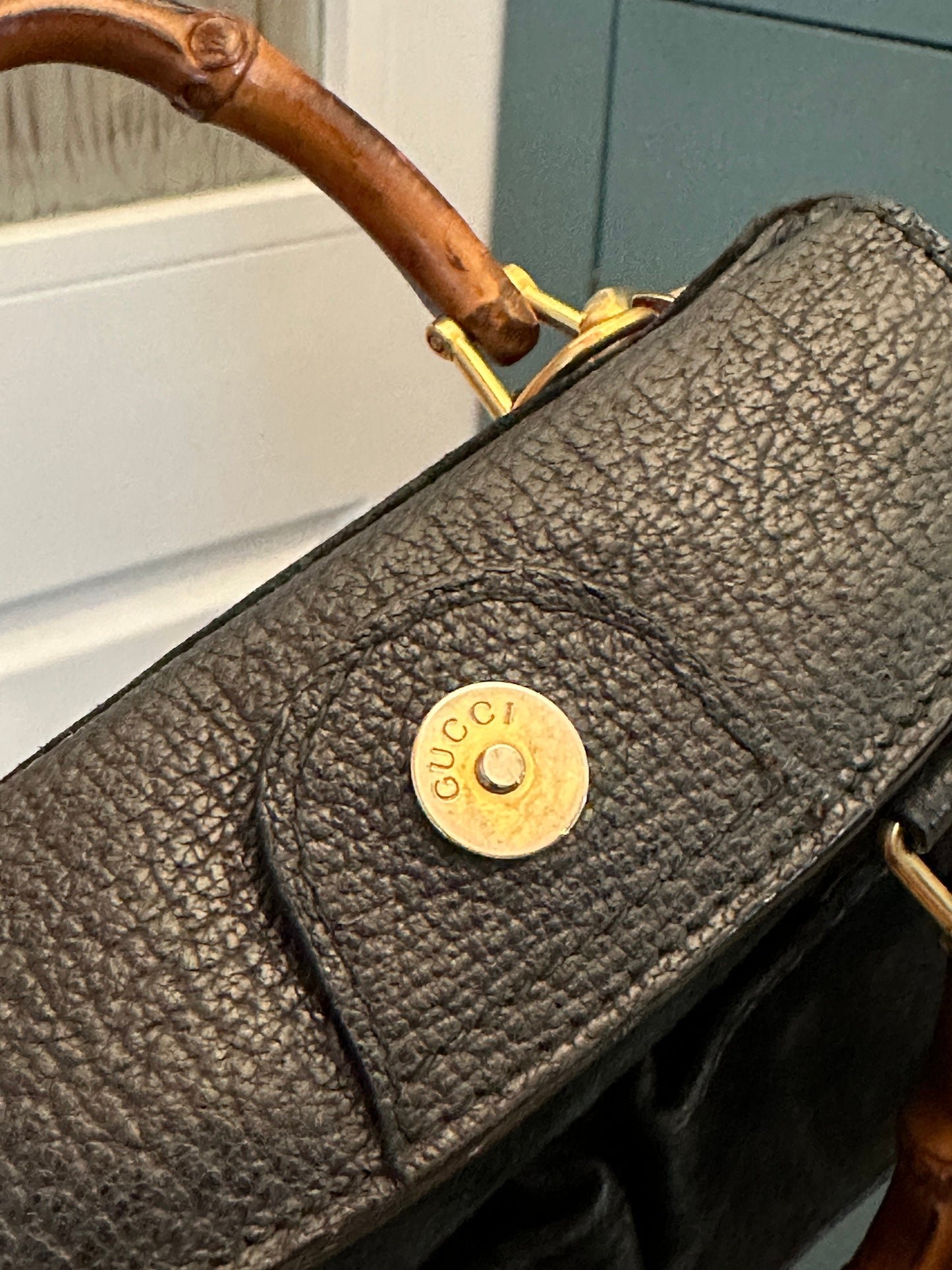 GUCCI VINTAGE 100% Authentic Genuine Small Suede Iconic Bamboo Handle Two-way Shoulder Bag, Black, 1990's, Good Condition, Rare