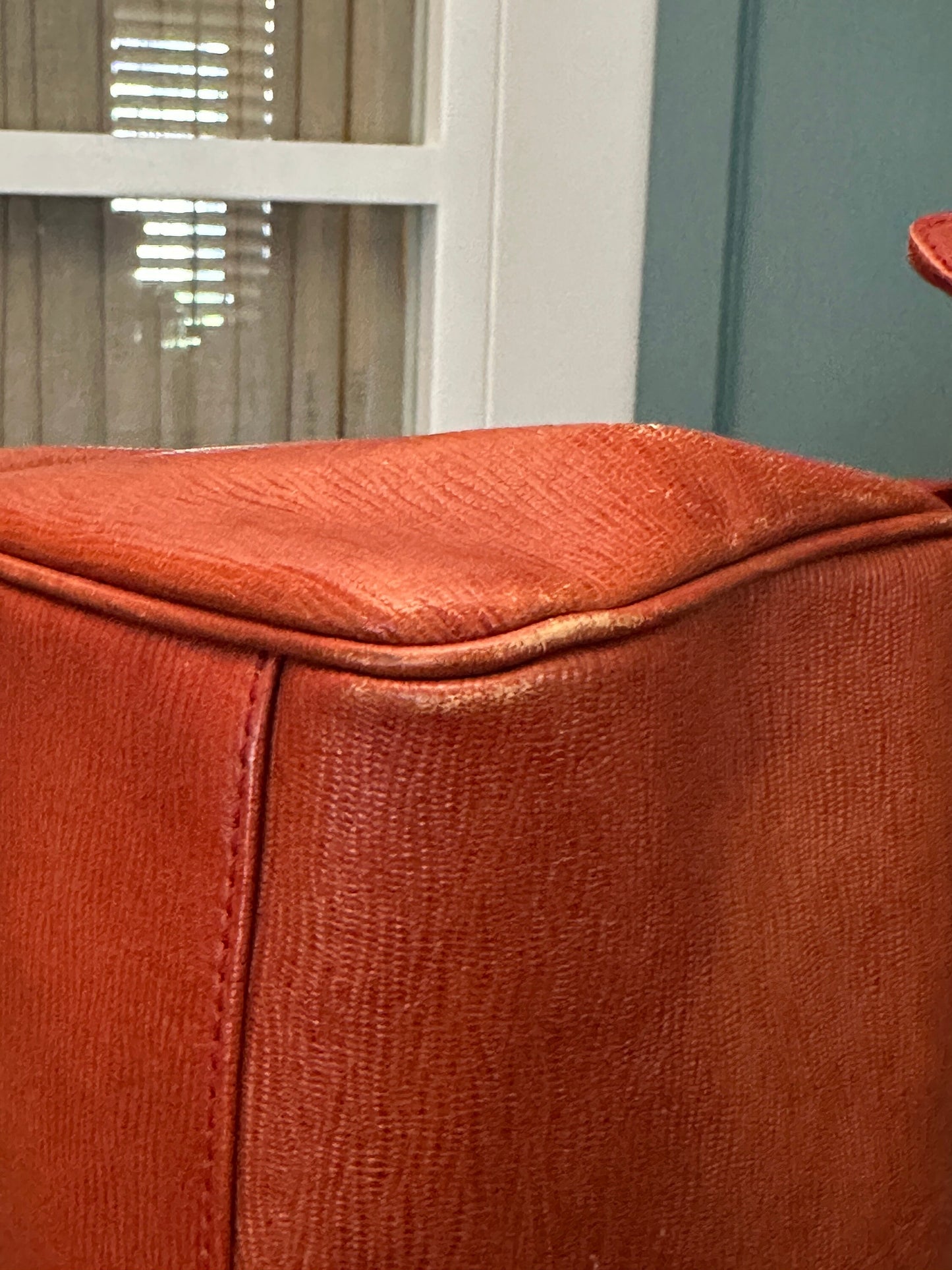 VERSACE VINTAGE, 100% Authentic Genuine Leather Cross-body Doctor Bag, Orange Brown, 1980's, Good Condition