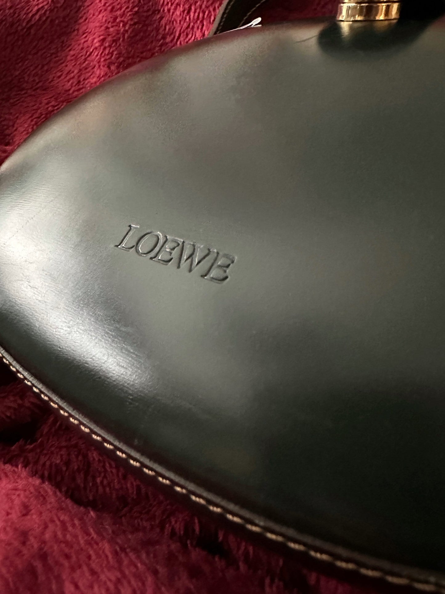 LOEWE VINTAGE 100% Authentic Genuine Leather Hand Bag, Deep Dark Green, late 1990's, Great Condition, Rare, Grade B