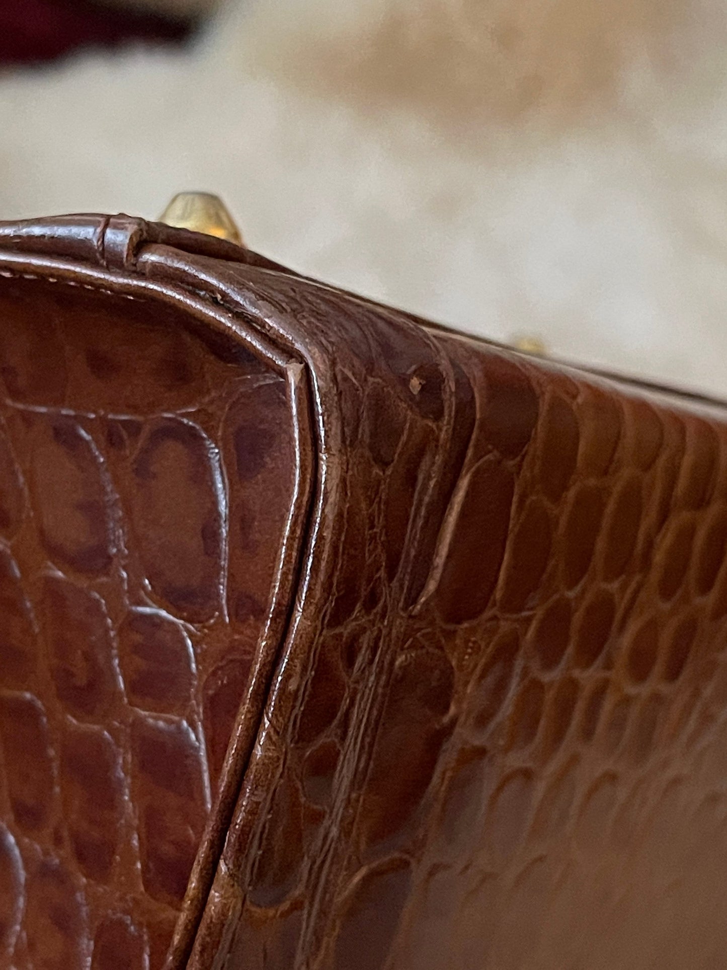 VALENTINO CHRISTY VINTAGE 100% Authentic Genuine Top Handle Hand Bag, Brown, 1980's, Embossed Leather