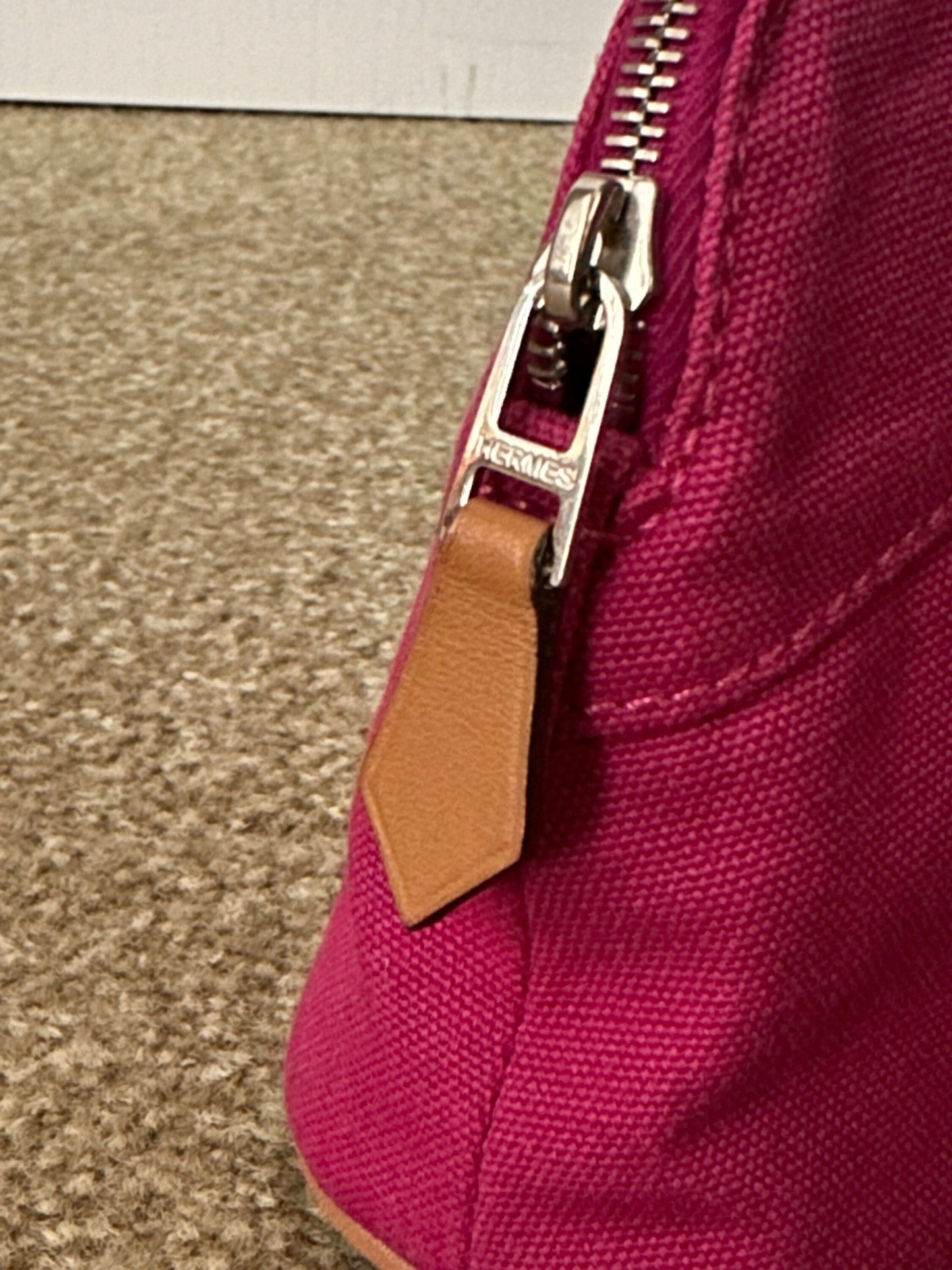 HERMES VINTAGE 100% Authentic Genuine Canvas Bolide Makeup Pouch Case Bag, Bright Pink, Great Condition