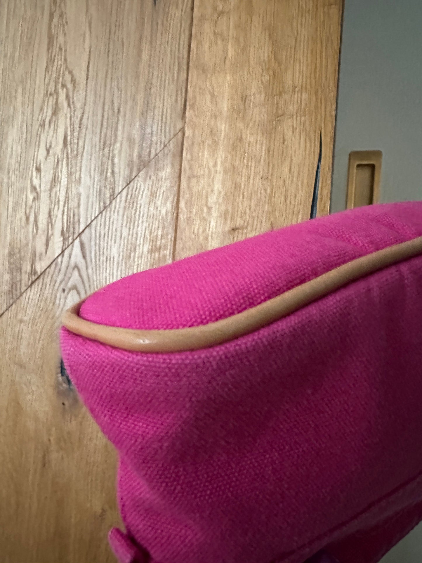 HERMES VINTAGE 100% Authentic Genuine Canvas Bolide Makeup Pouch Case Bag, Bright Pink, Great Condition