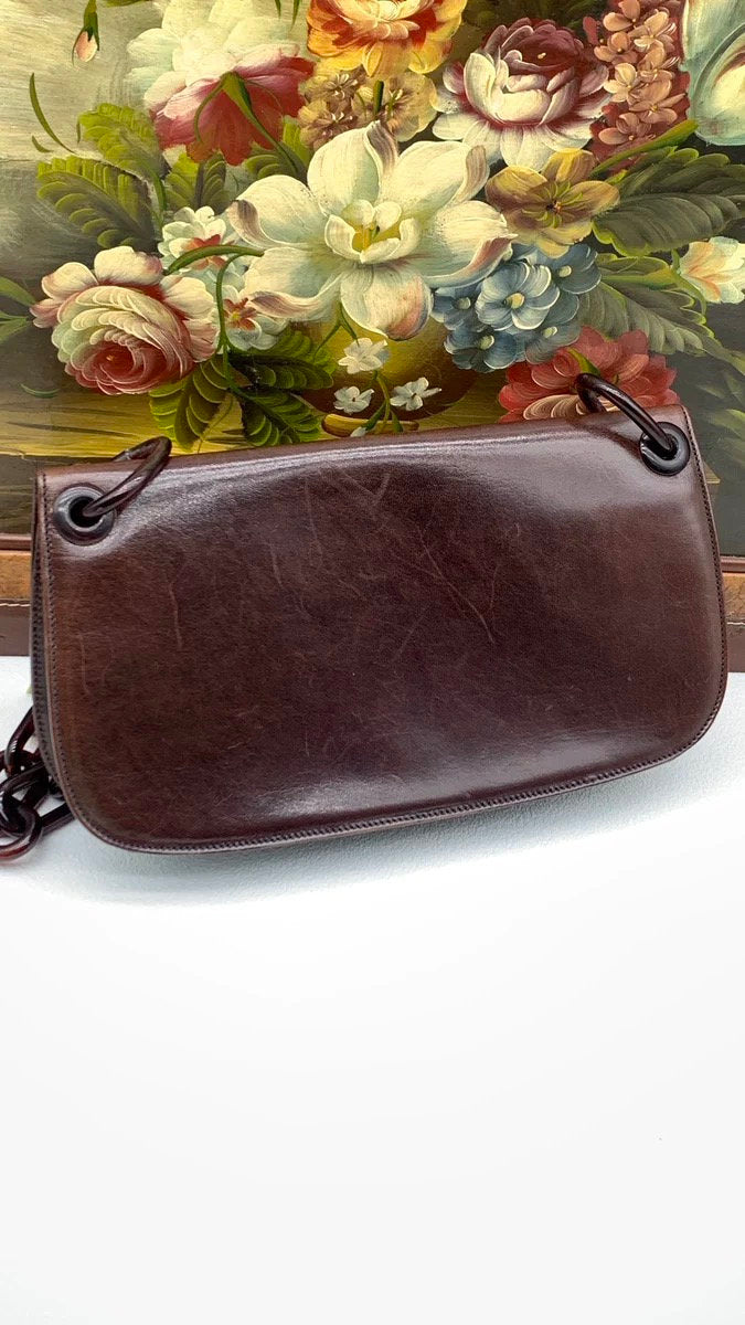 PRADA VINTAGE 100% Authentic Genuine Leather Shoulder Bag, Brown, 2000's, Good Condition