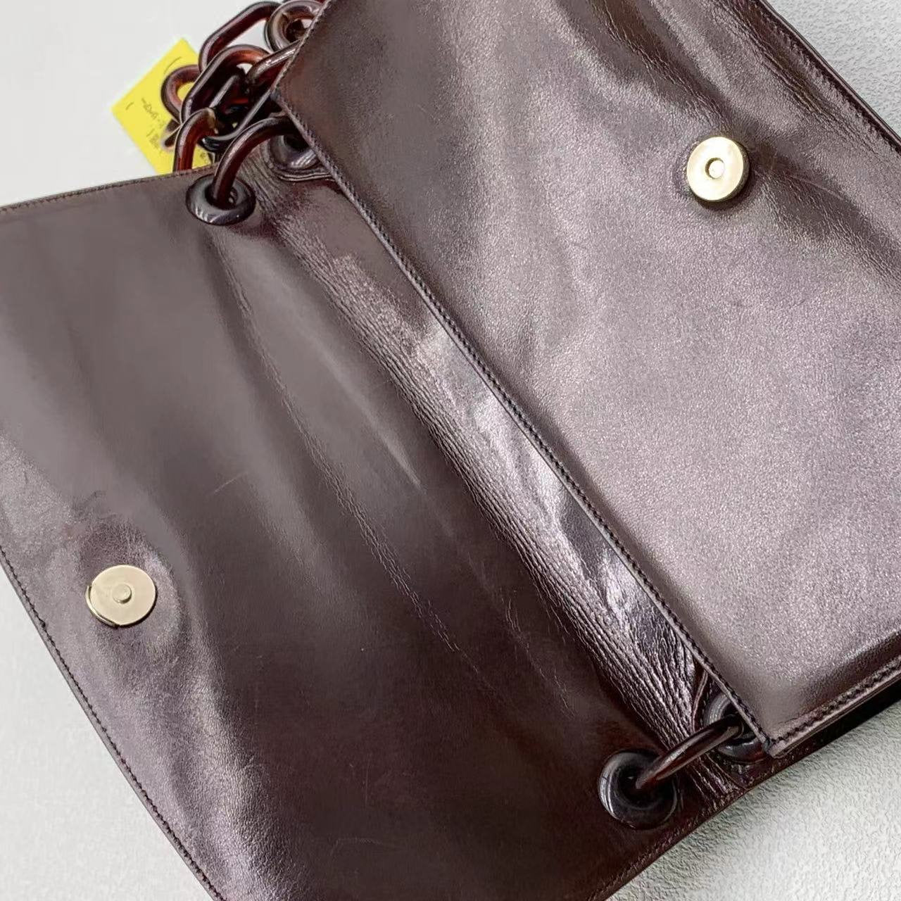 PRADA VINTAGE 100% Authentic Genuine Leather Shoulder Bag, Brown, 2000's, Good Condition