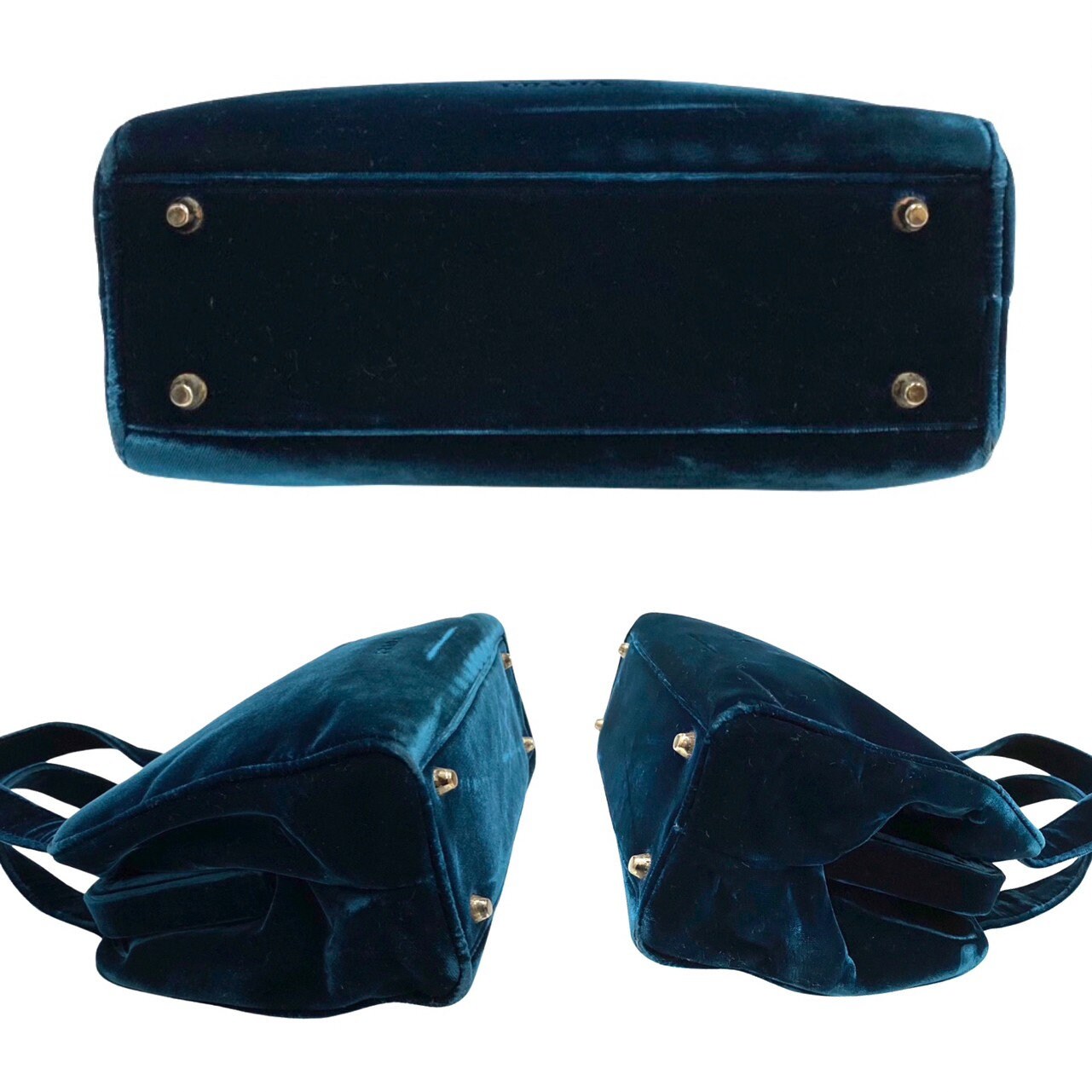 PRADA VINTAGE, 100% Authentic Genuine, Velvet Double Handle Hand Bag, Deep Blue, 1990's, Great Condition, Rare, Grade AB