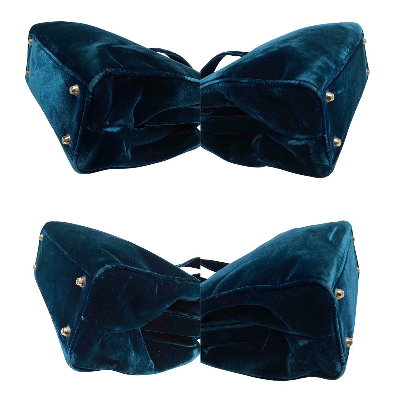 PRADA VINTAGE, 100% Authentic Genuine, Velvet Double Handle Hand Bag, Deep Blue, 1990's, Great Condition, Rare, Grade AB