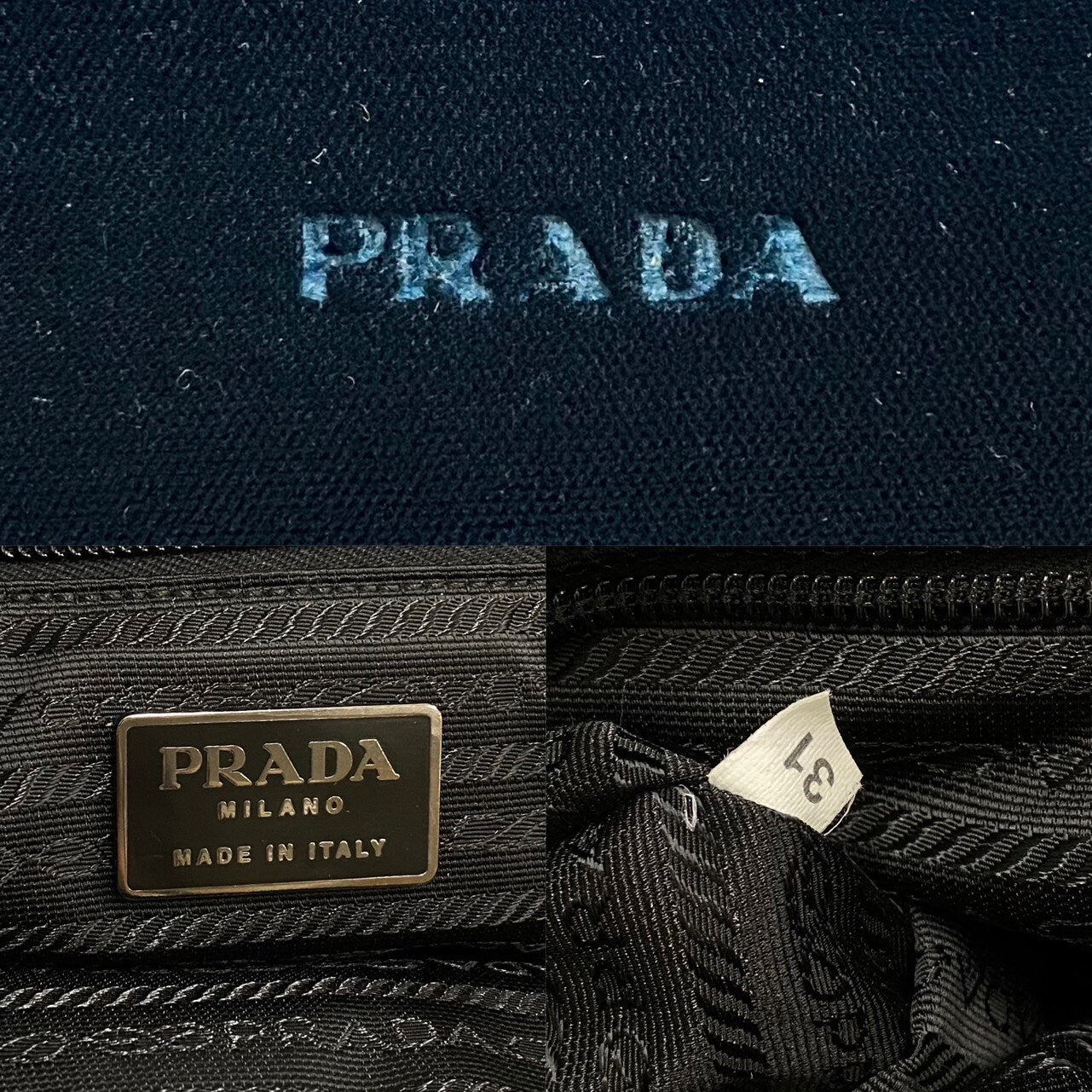 PRADA VINTAGE, 100% Authentic Genuine, Velvet Double Handle Hand Bag, Deep Blue, 1990's, Great Condition, Rare, Grade AB