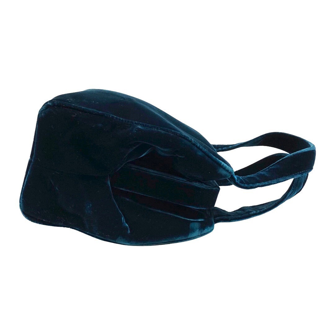 PRADA VINTAGE, 100% Authentic Genuine, Velvet Double Handle Hand Bag, Deep Blue, 1990's, Great Condition, Rare, Grade AB