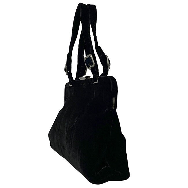 PRADA VINTAGE, 100% Authentic Genuine, Velvet Double Handle Hand Bag, Black, 1990's, Great Condition, Rare, Grade AB