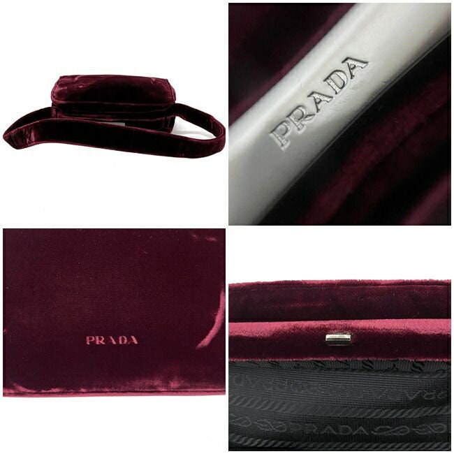 PRADA VINTAGE 100% Authentic Genuine, Velvet Shoulder Bag, Dark Red, 1990's, Great Condition, Rare, Grade AB
