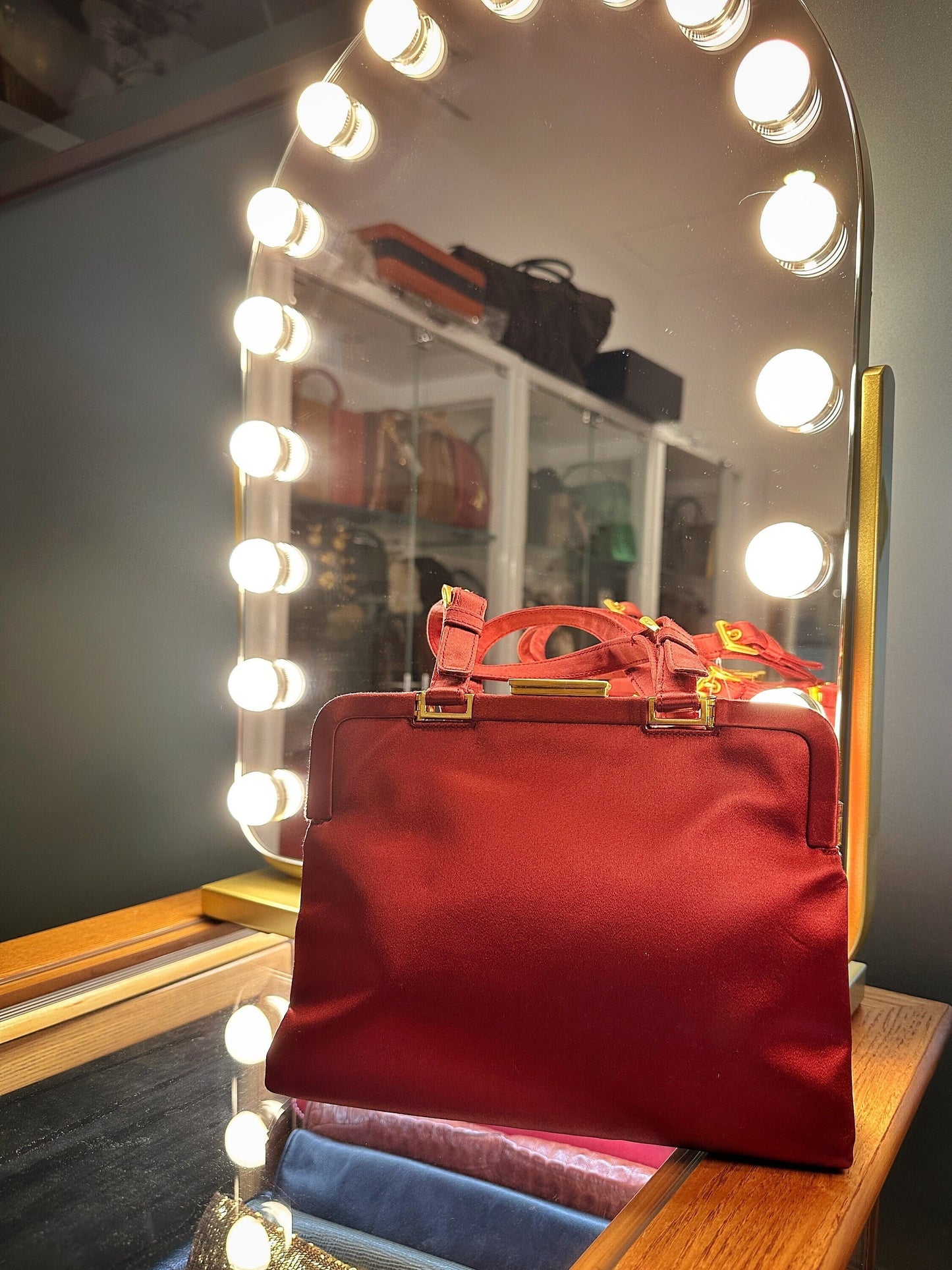 PRADA VINTAGE, 100% Authentic Genuine, Stin Double Handle Hand Bag, Red, 1990's, Great Condition, Rare, Grade AB