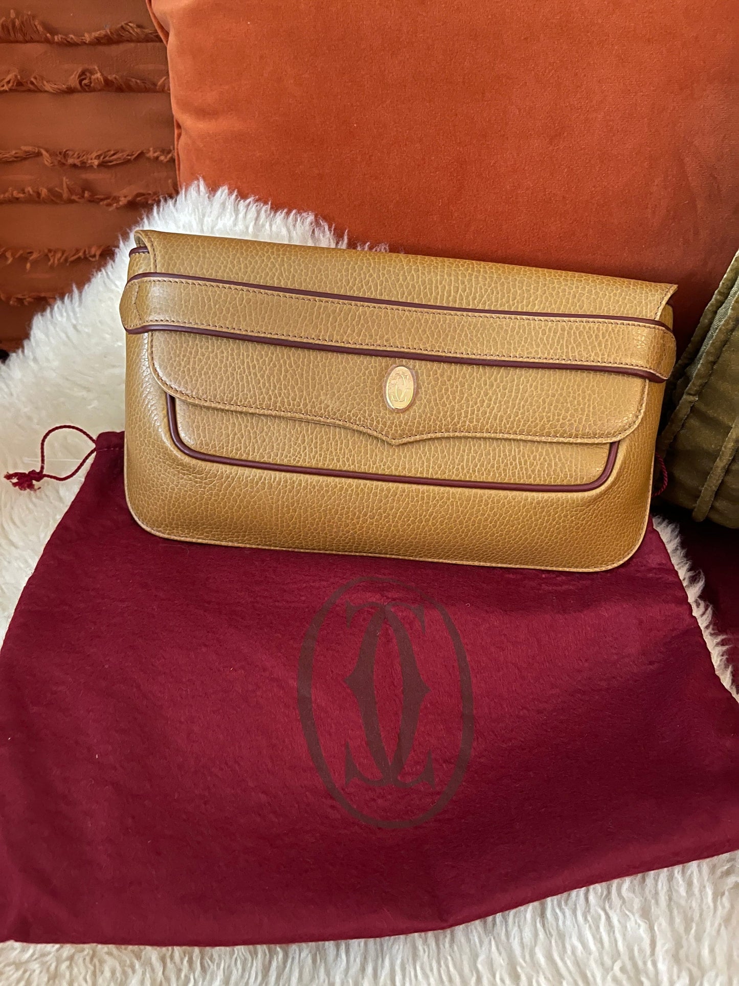 CARTIER VINTAGE 100% Authentic Genuine, Must de Cartier Leather Clutch Bag, Mustard Yellow, 1990's, Great Condition, Grade AB