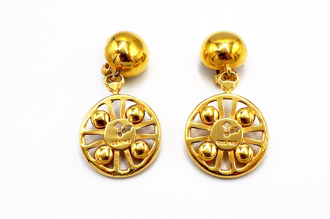 CELINE VINTAGE, 100% Authentic Genuine, Clipped On Earrings, Gold, 1990's, with Box, Grade AB